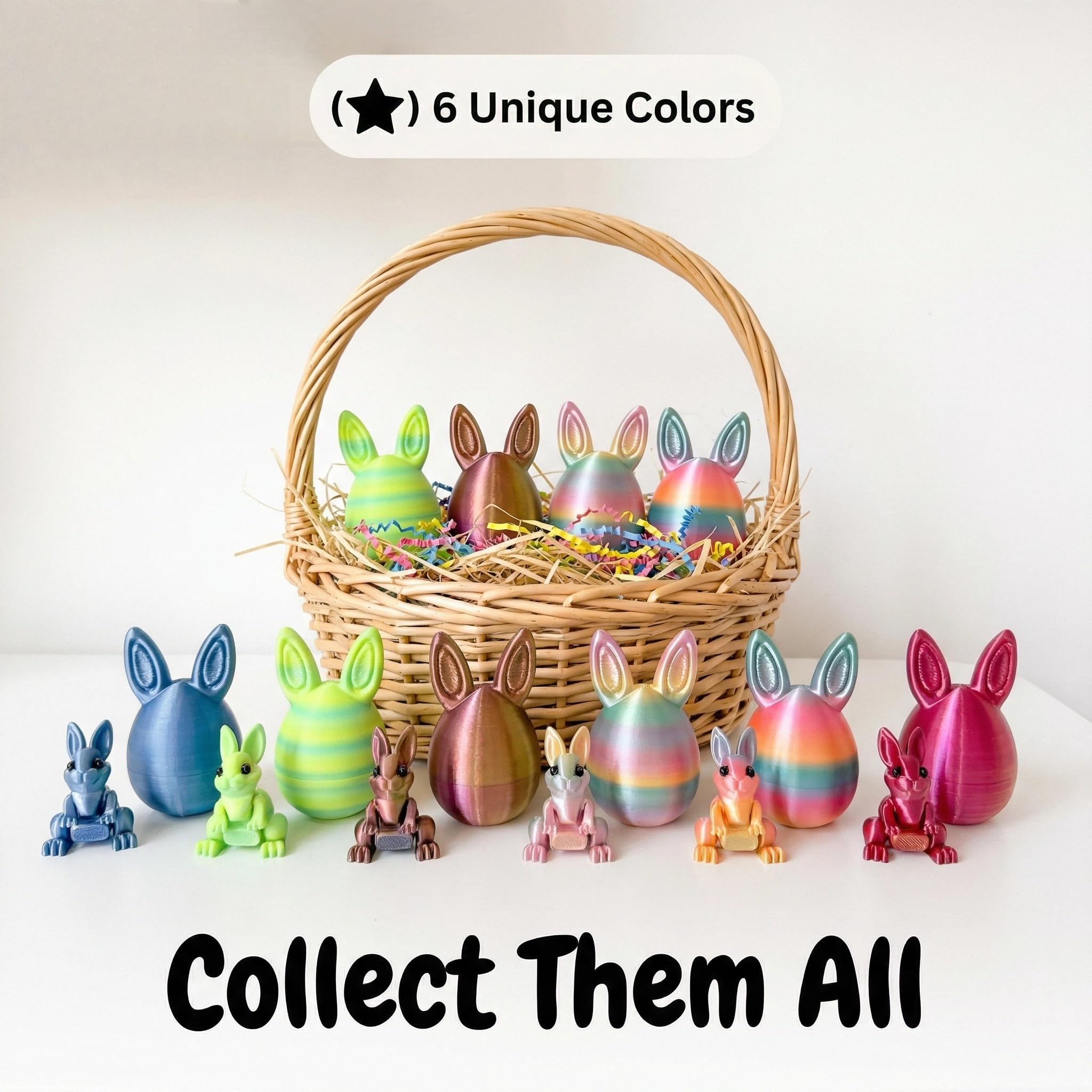 6PCS 3D Printed Easter Eggs Set with Articulated Rabbit Inside, Prefilled Surprise Eggs for Easter Basket Stuffers, Reusable Collectible Toys for Easter Egg Hunt & Party Favors (BunnyInside) - 4
