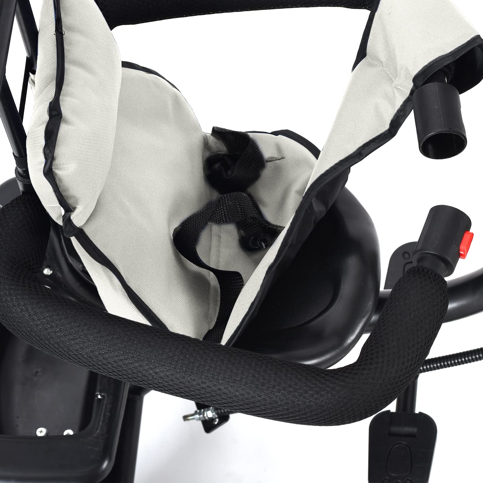 Tricycle Bébé Évolutif 4 en 1, Tricycle Bébé Évolutif avec Poignée de Poussée Réglable, Canne, Cloche et Rétroviseurs, Harnais de Sécurité 9 Mois à 5 Ans, Velo Bebe (Gris Clair)