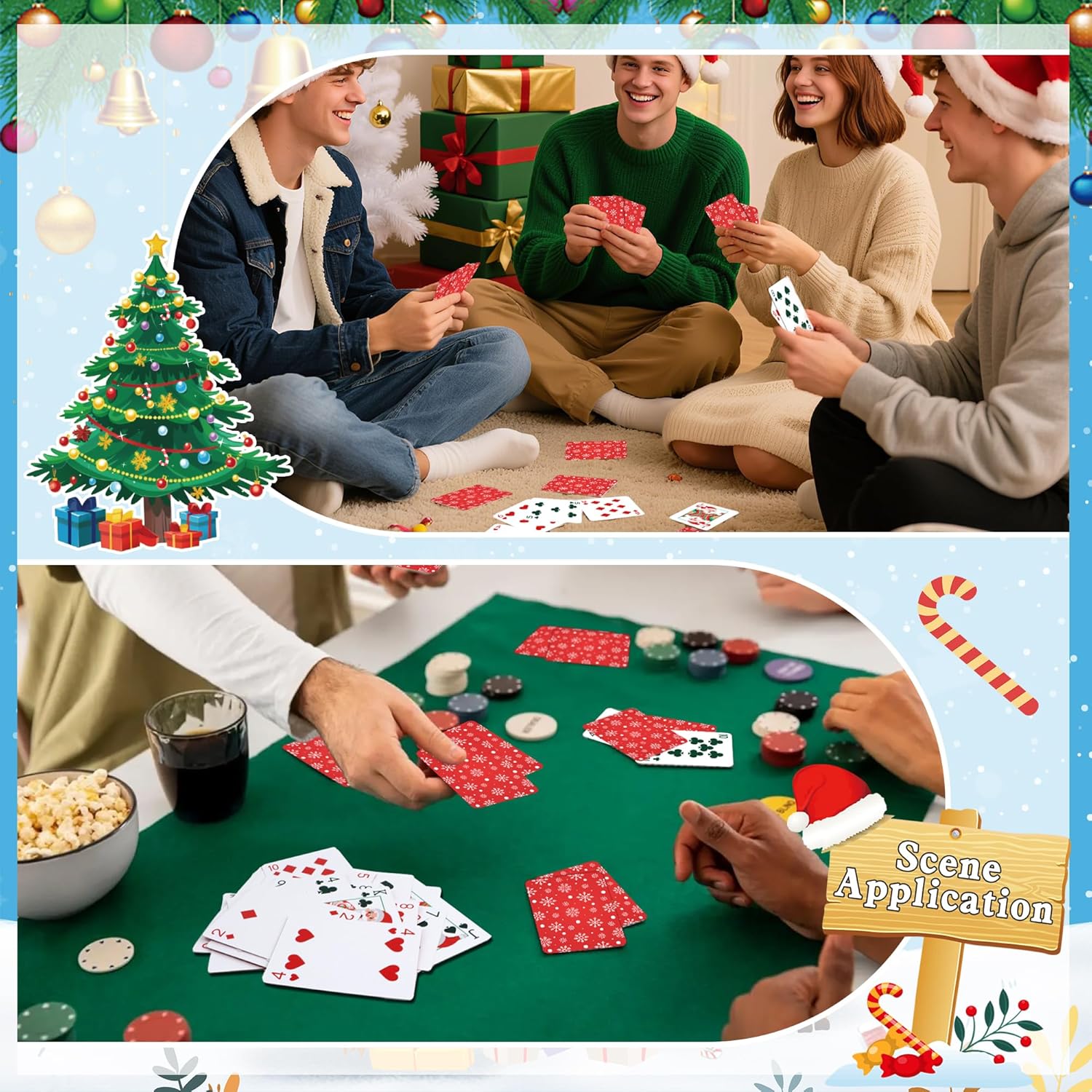 Christmas Playing Cards, Deck of Cards, Standard Index Poker Cards, Fun Gard Games for Family Game Night, Holiday Party Table Games, Great Stocking Stuffer and Gift Idea, Christmas Theme (1 Pack)
