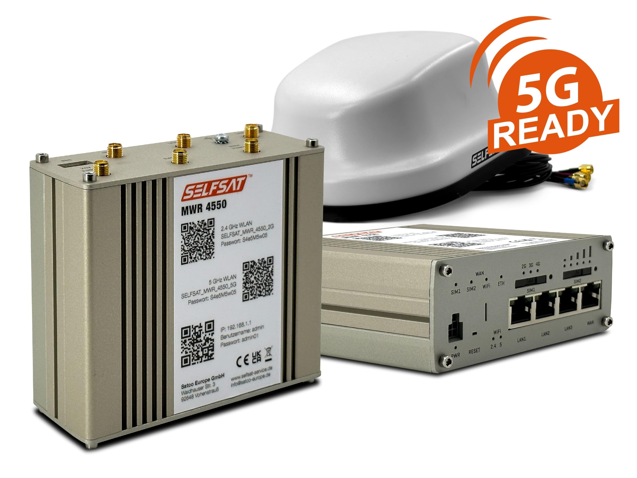 SELFSAT MWR 4550 Blanc (routeur Internet 4G/LTE & WLAN jusqu'à 300 Mbit/s avec antenne de Toit 4G/5G Ready) Compatible Starlink