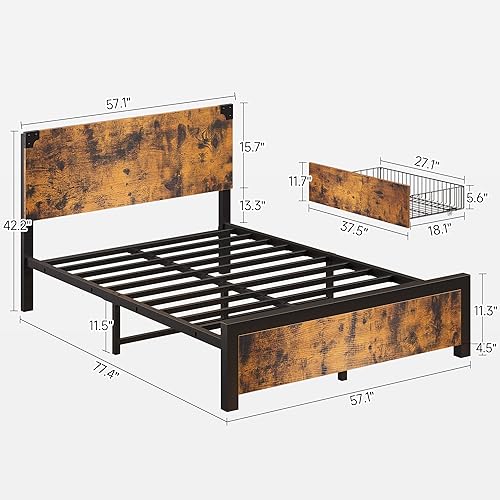 Miniatura 9 de GAOMON Base de cama tamaño Queen con 4 cajones, marco de cama Queen con almacenamiento, marco de cama de plataforma de metal con cabecero, sin