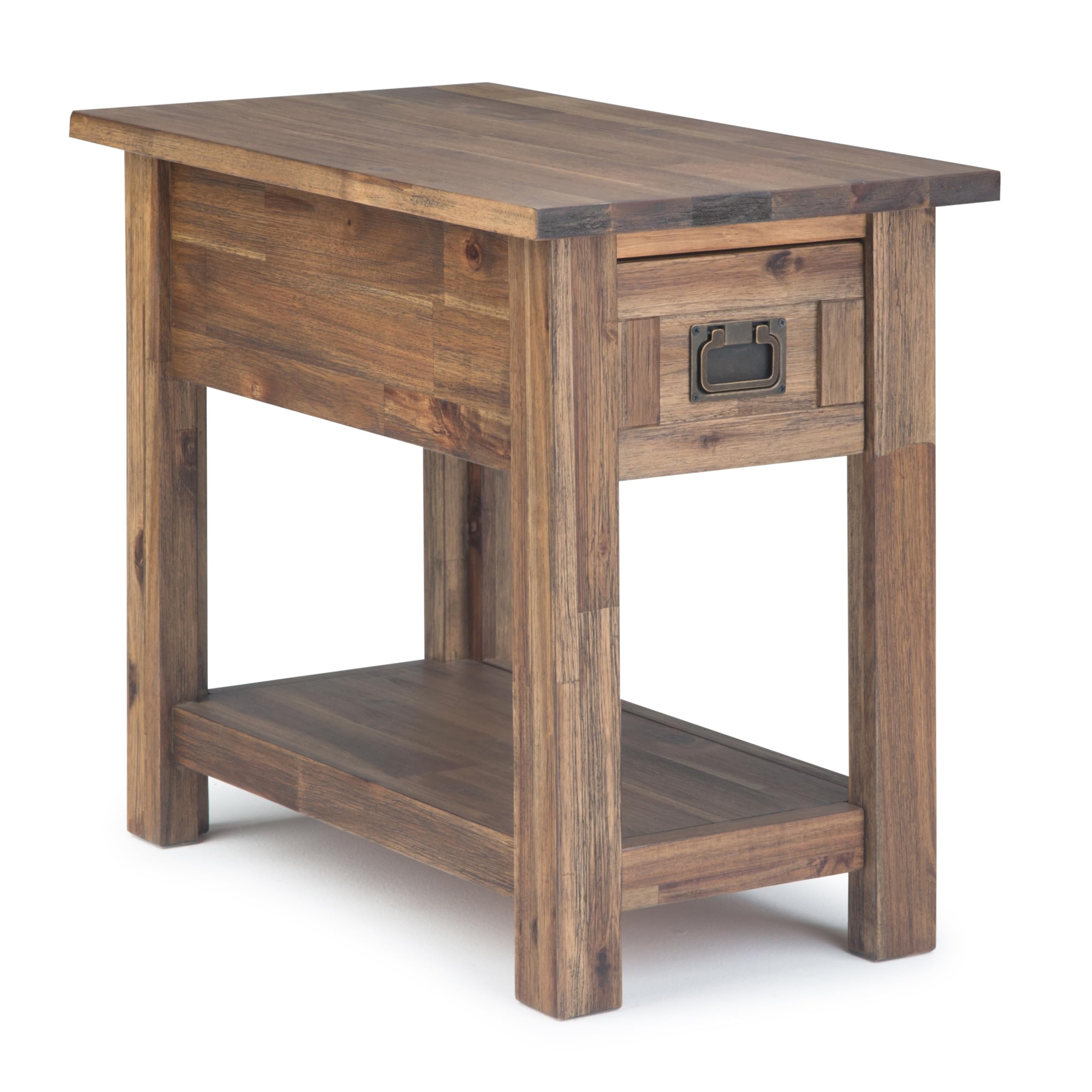Photo 1 of ** MINOR DAMAGE AND SCRATCHES ON TOP OF TABLE ** SIMPLIHOME Monroe Narrow Side Table – 14 inch Wide Solid Acacia Wood Narrow End Table in Rustic Natural Aged Brown, Contemporary Accent Table for Living Room with Drawer and Shelf