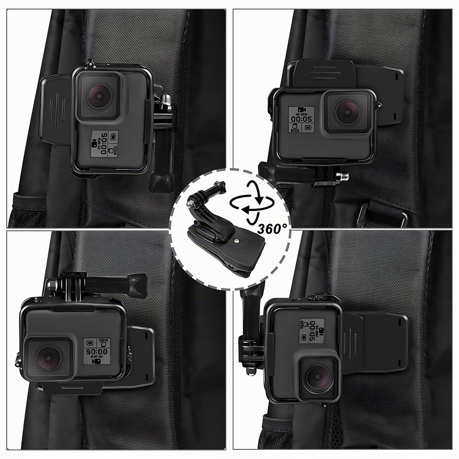 Supporto A Clip Per Zaino Per Selfie Stick Insta360 X2/X3/X4/X5/Ace Pro, Attacco Rapido Con Rotazione 360° E Blocco Di Sicurezza, Nero - 6