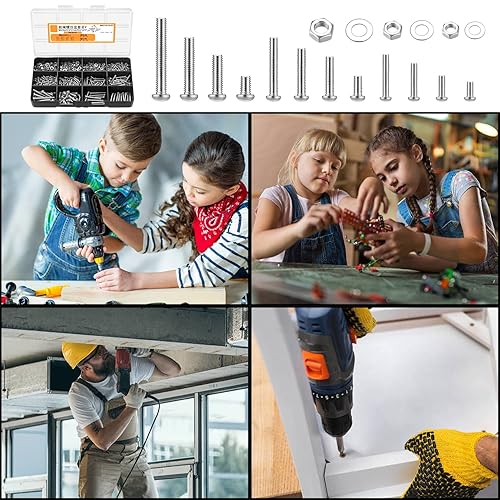 Miniatura 7 de 600 tornillos de máquina, tornillos y tuercas y arandelas, tornillos de cabeza plana y arandelas hexagonales, tornillos ranurados de cabeza redonda,