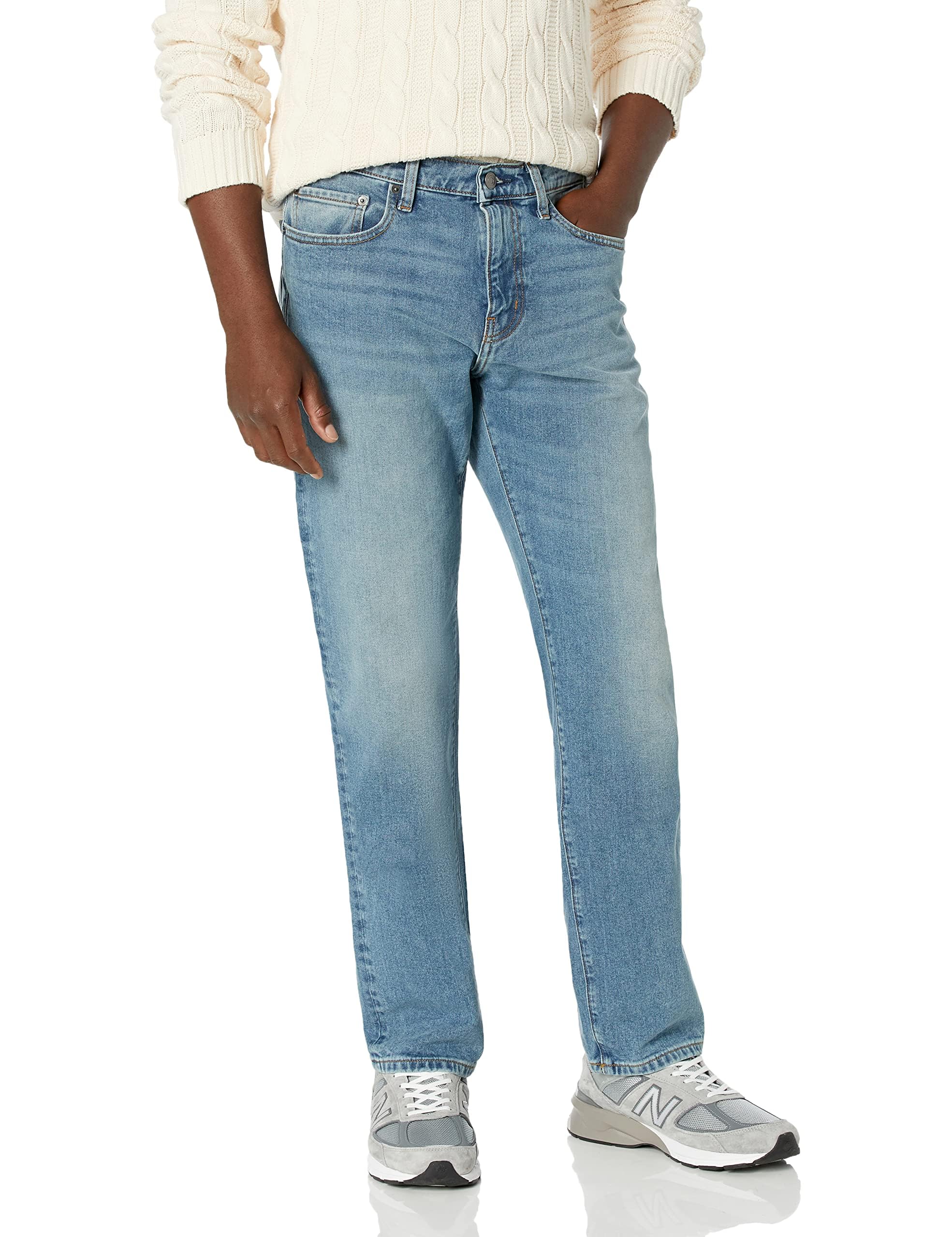 Amazon Essentials Men's Straight-Fit Stretch Jean - Discontinued Colours, Light Wash, 46W / 30L