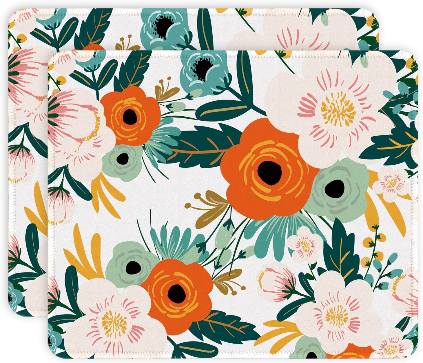 Auhoahsil Mouse Pad [2-Pack] Stitched Edge Premium-Textured Mouse Mat Waterproof Non-Slip Rubber Base Rectangle Mousepad for Laptop Computer PC Gaming Office 11.8 x 9.85 inches, Cute Flowers