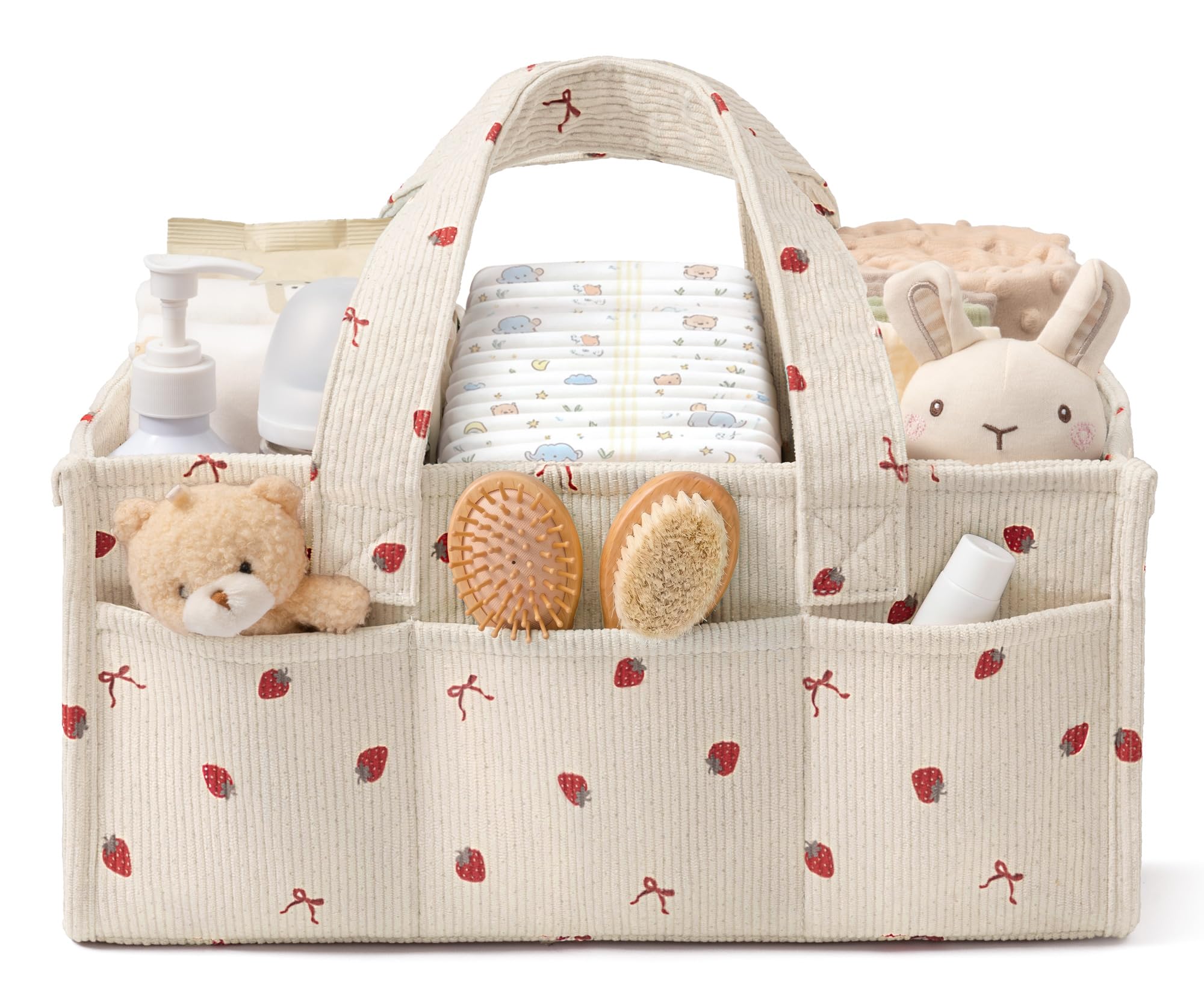 Corduroy Baby Diaper Caddy Organizer with Handles, Nursery Storage Basket