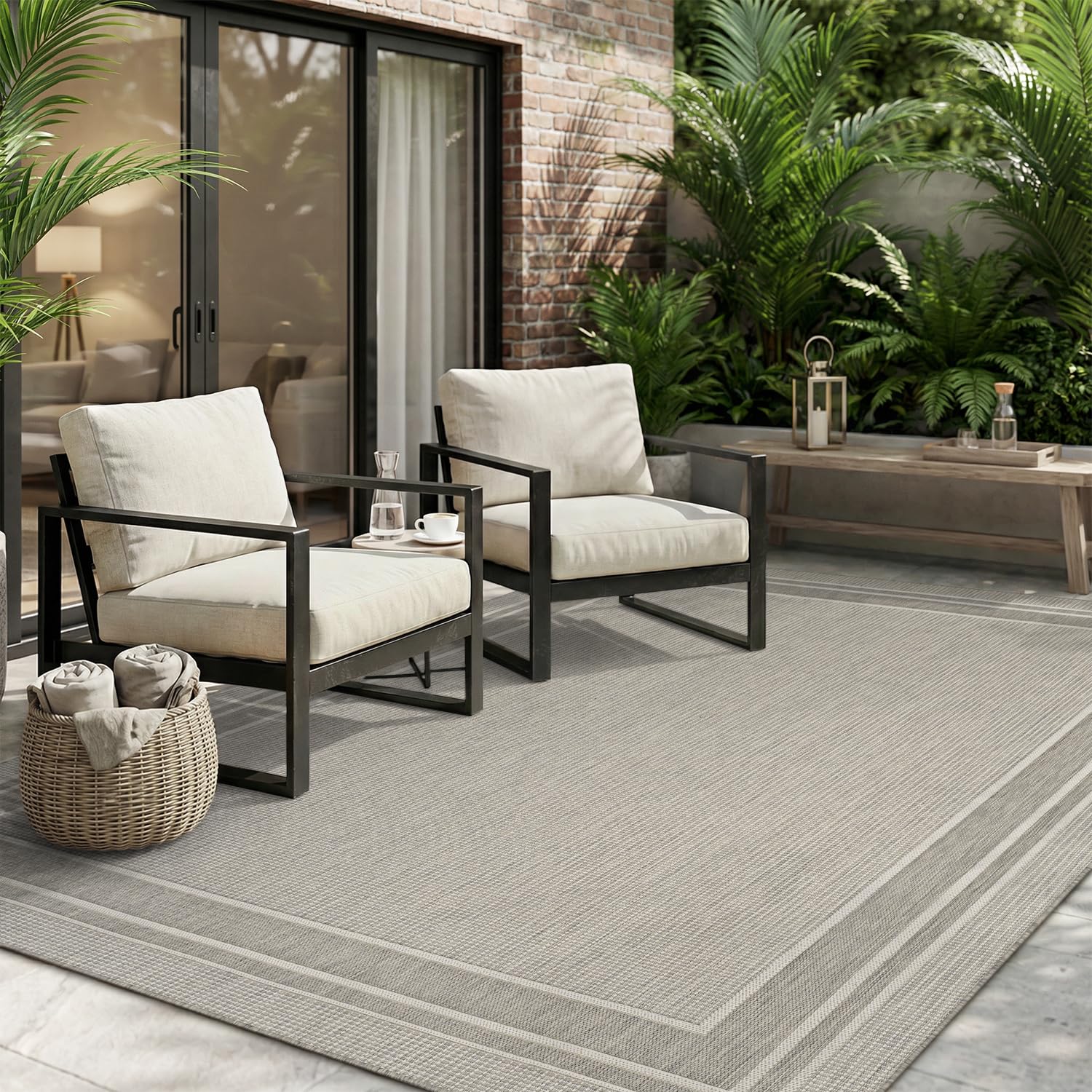 Photo 1 of MontVoo Outdoor Rug 5'x7' Polypropylene Indoor/Outdoor Grey Ivory