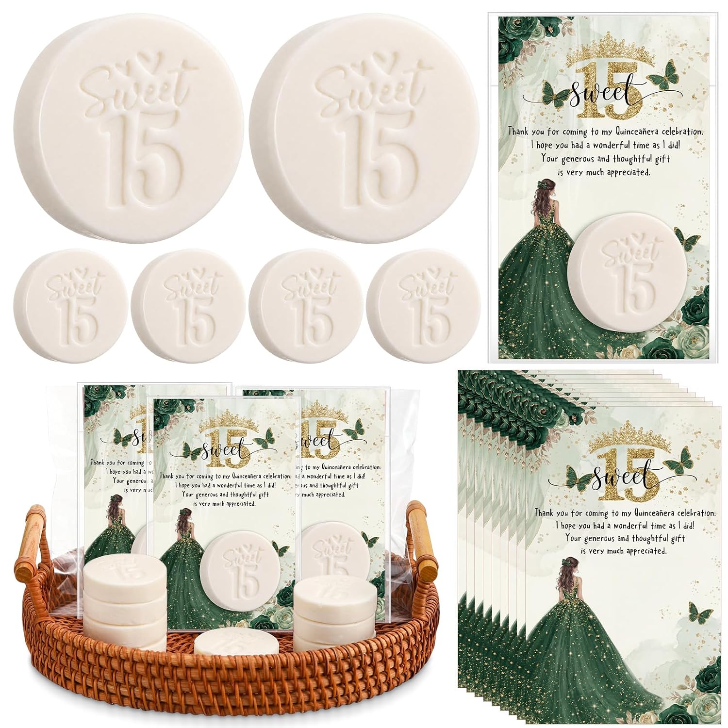 Leelosp 25 Sets Quinceanera Party Favor Gifts for Guests 15th Thank You Gifts Sweet 15 Mini Handmade Scented Soaps with Thank You Tags Quinceanera Party Favors for Birthday Supplies (Red)