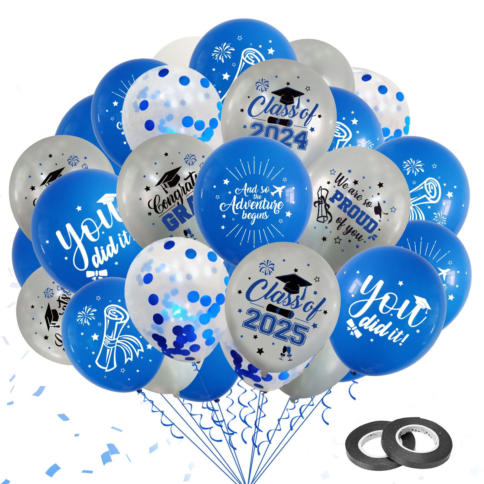 Amazon.com: Yavxzvbw 75Pcs Blue & Sliver Graduation Balloons