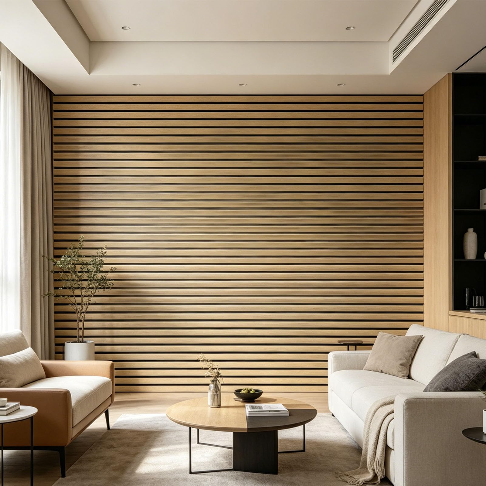 Listwy ścienne z Paneli Drewnianych, Karbowany Akustyczny Panel | Konstrukcja MDF PET Eucalyptus, 47,24x23,82 cala na panel, do biura kina domowego, redukcja szumów i nowoczesne wykończenie