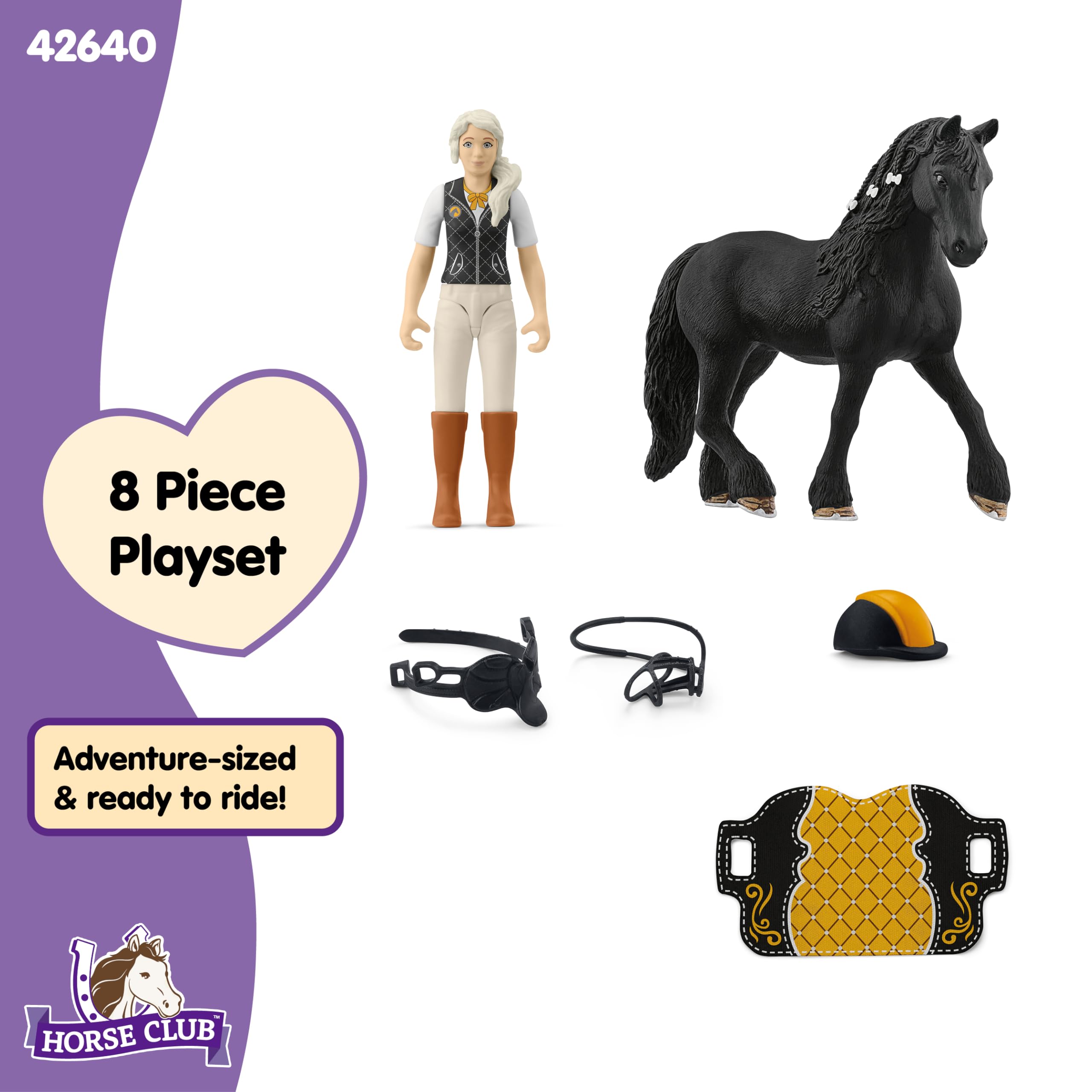schleich HORSE CLUB | Tori & Princess 42640 | Ruchoma figurka dziewczynki z koniem, siodłem, uzdą & czaprakiem | Realistyczny zestaw jeździecki | Prezent dla dzieci | Zabawka od 5 lat | 11 elementów