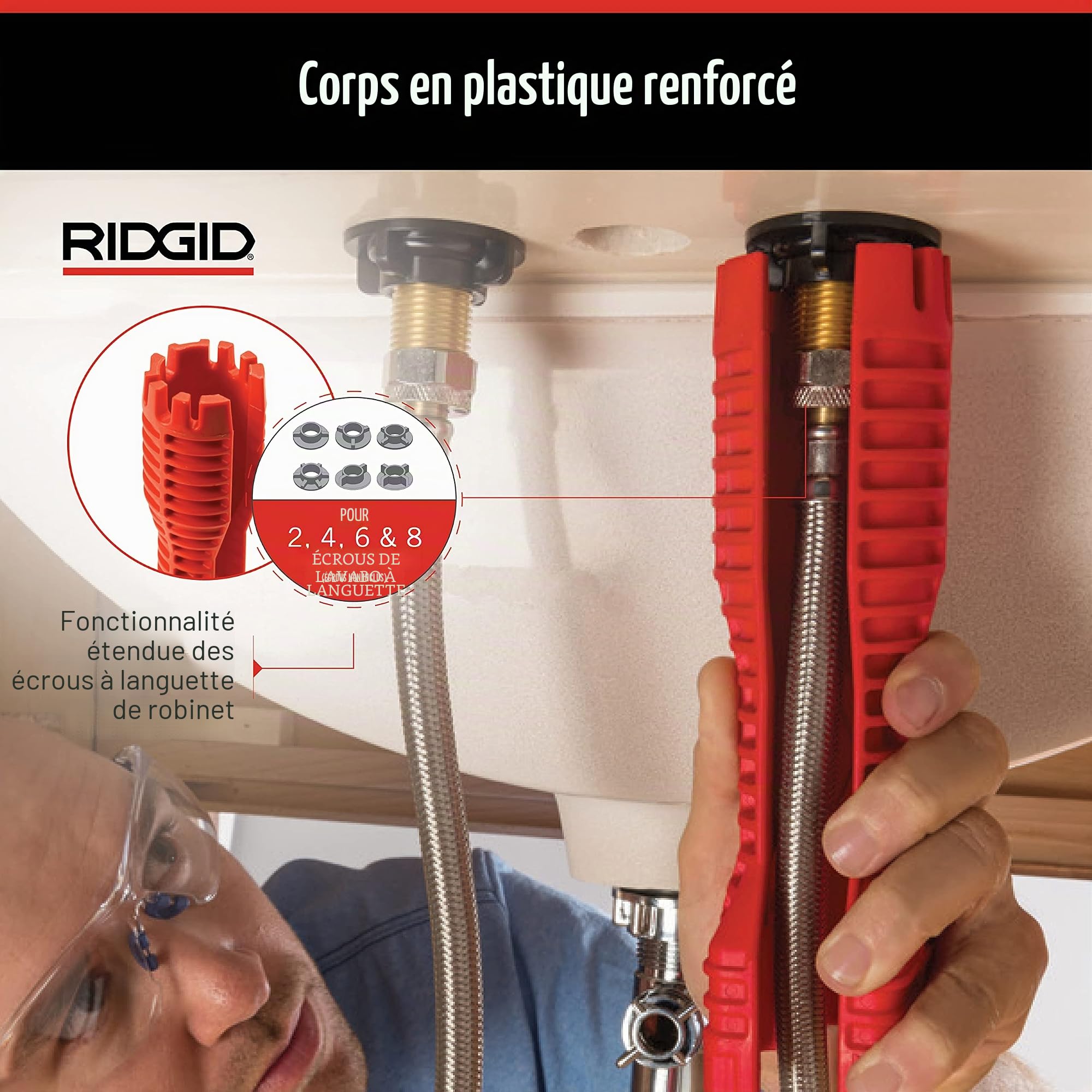 RIDGID 57003 EZ Clé de plomberie Outil d'installation et de retrait de robinet, orange