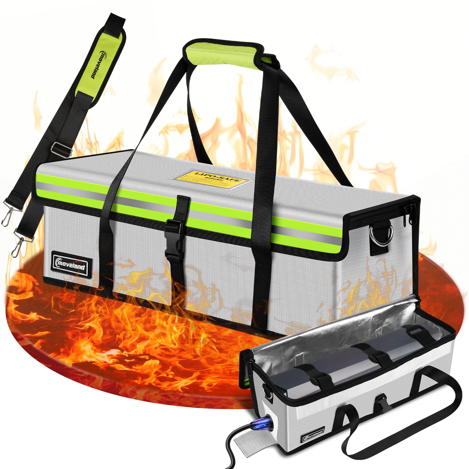 moveland Ebike accutas, vuurvast, tot 1400 °C, drievoudige bescherming, e-bike accu, brandbeschermingsbox met laadaansluiting, voor het opladen, bewaren en transporteren, 41 x 13 x 13 cm (1 PCS moveland Ebike accutas, vuurvast, tot 1400 °C, drievoudige bescherming, e-bike accu, brandbeschermingsbox met laadaansluiting, voor het opladen, bewaren en transporteren, 41 x 13 x 13 cm (1 PCS