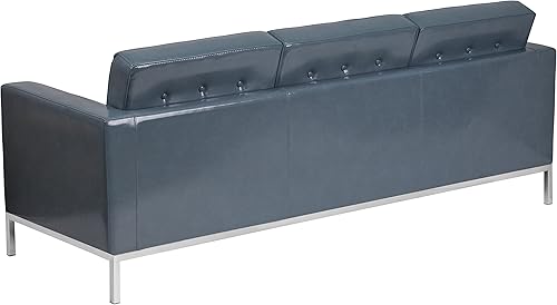 Miniatura 4 de Flash Furniture HERCULES Lacey Series Sofá contemporáneo de LeatherSoft gris con marco de acero inoxidable Gris,Negro
