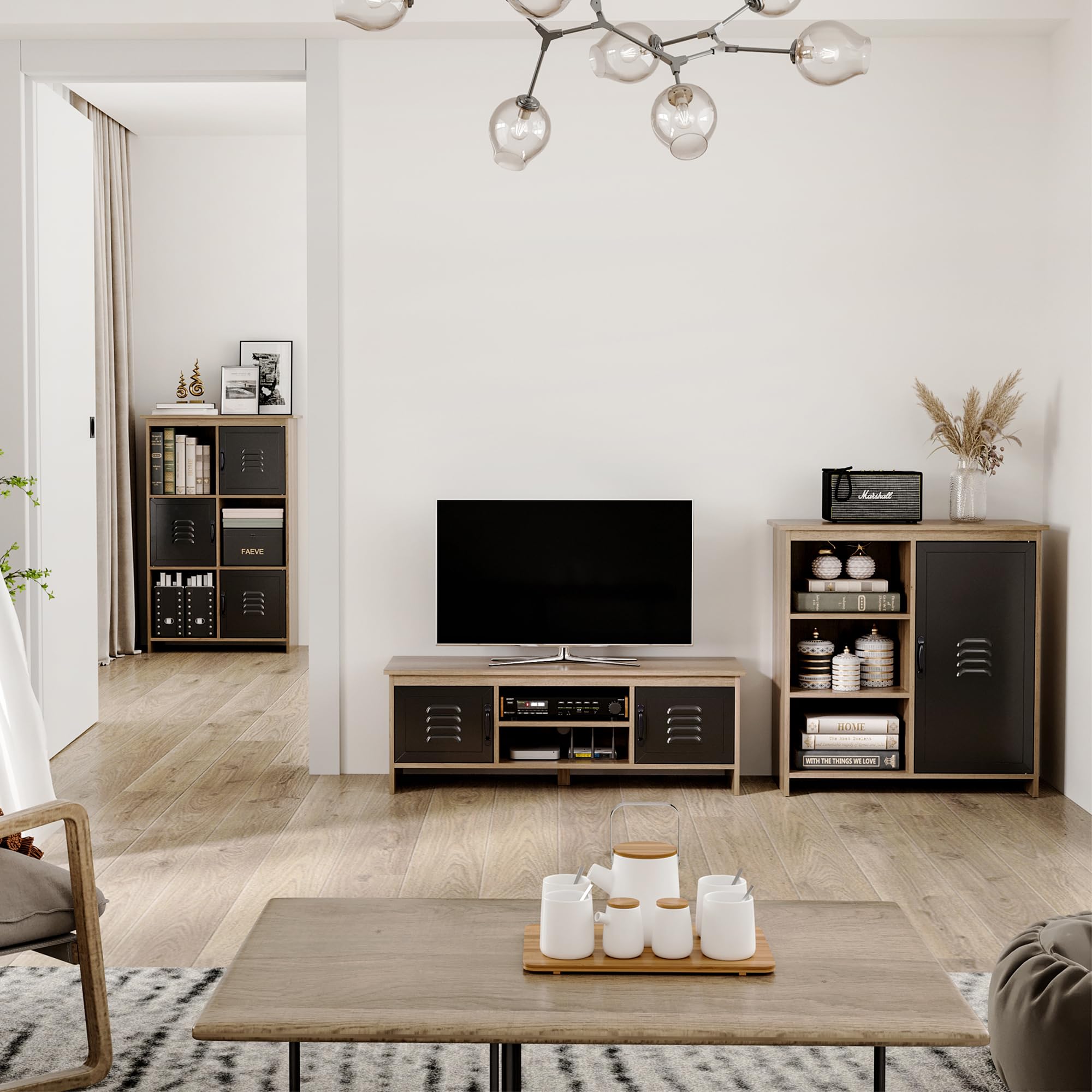 HOMCOM Buffet Industriel - Meuble de Rangement sur Pied 3 Niches Noir