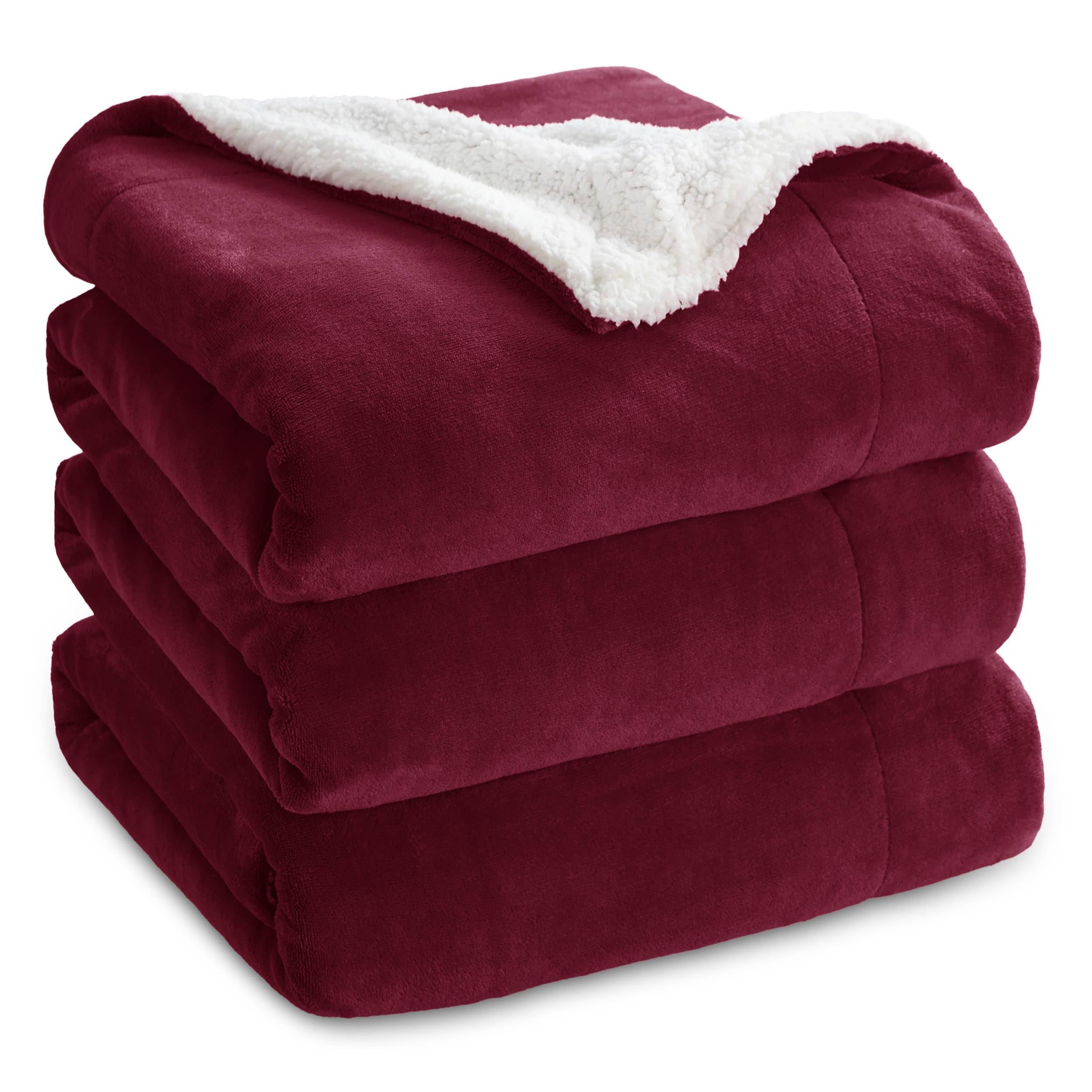 Bedsure GentleSoft Sherpa Fleece Blanket Queen Size for Bed, Non-Heated, Thick and Warm Throw for Girls and Women, Soft Fuzzy Plush Queen Blanket for Winter, Burgundy, 90x90 Inches