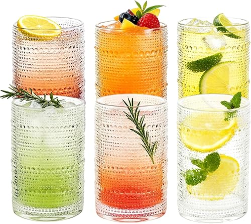 Hobnail - Juego de 4 vasos de estilo vintage, vidrio grueso y duradero, interior liso, apto para lavavajillas para agua, jugo, vino, whisky (paquete