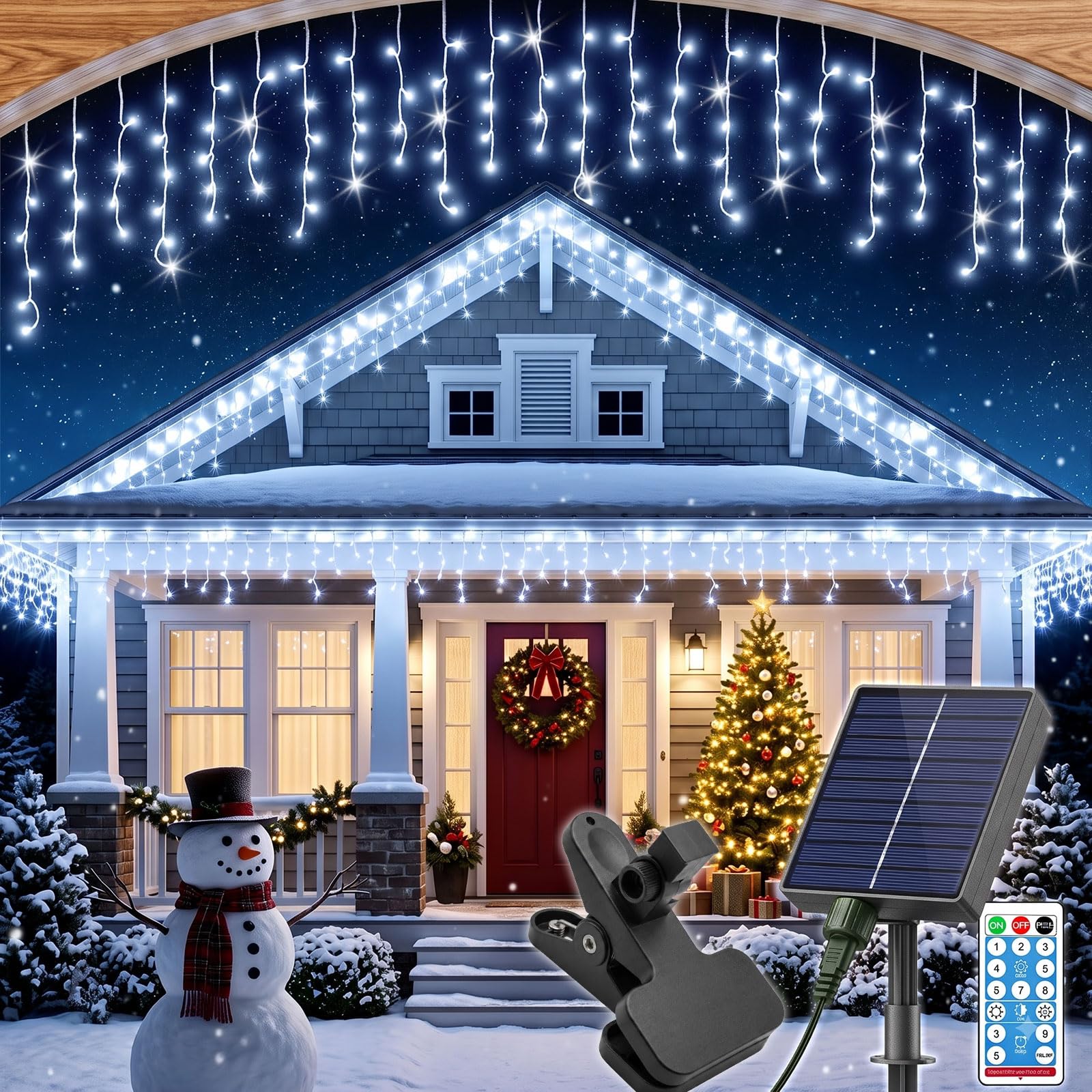 360 LED 18m Solar Eisregen Lichterkette Weiß mit USB | Weihnachten Solar Lichterkette Outdoor 8 Modi Timer，Wetterfest Lichtervorhang mit Fernbedienung für Party Balkon Vorbau