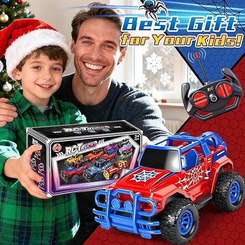 Miniatura 6 de Auto a control remoto, juguete de auto a control remoto con faros LED, todo terreno, todoterreno, camiones monstruos para niños de 4 a 7 años, 8, 9,