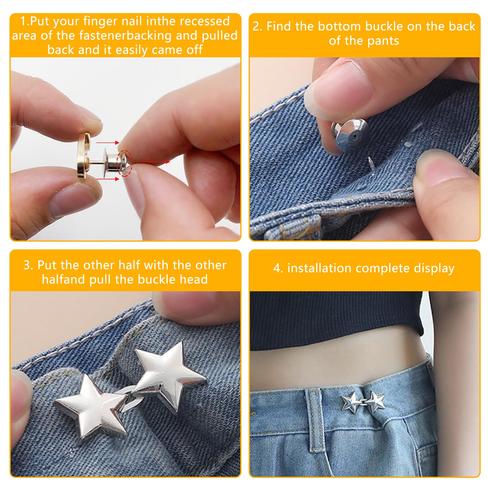 Chaofatchoy 4Pairs Star Waist Tightener, Adjustable Waist Tightener for Jeans Pants, Skirts, Sleeves, Sweaters, Metal, Gold - Image 4