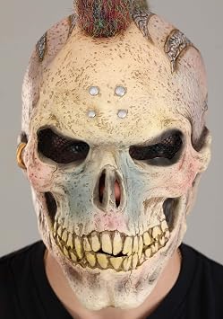 Fun Costumes Adult Hot Rod Skeleton Biker Mask | Full Face Latex Halloween Skull Cosplay Mask | Multicolored Mowhawk Top ST