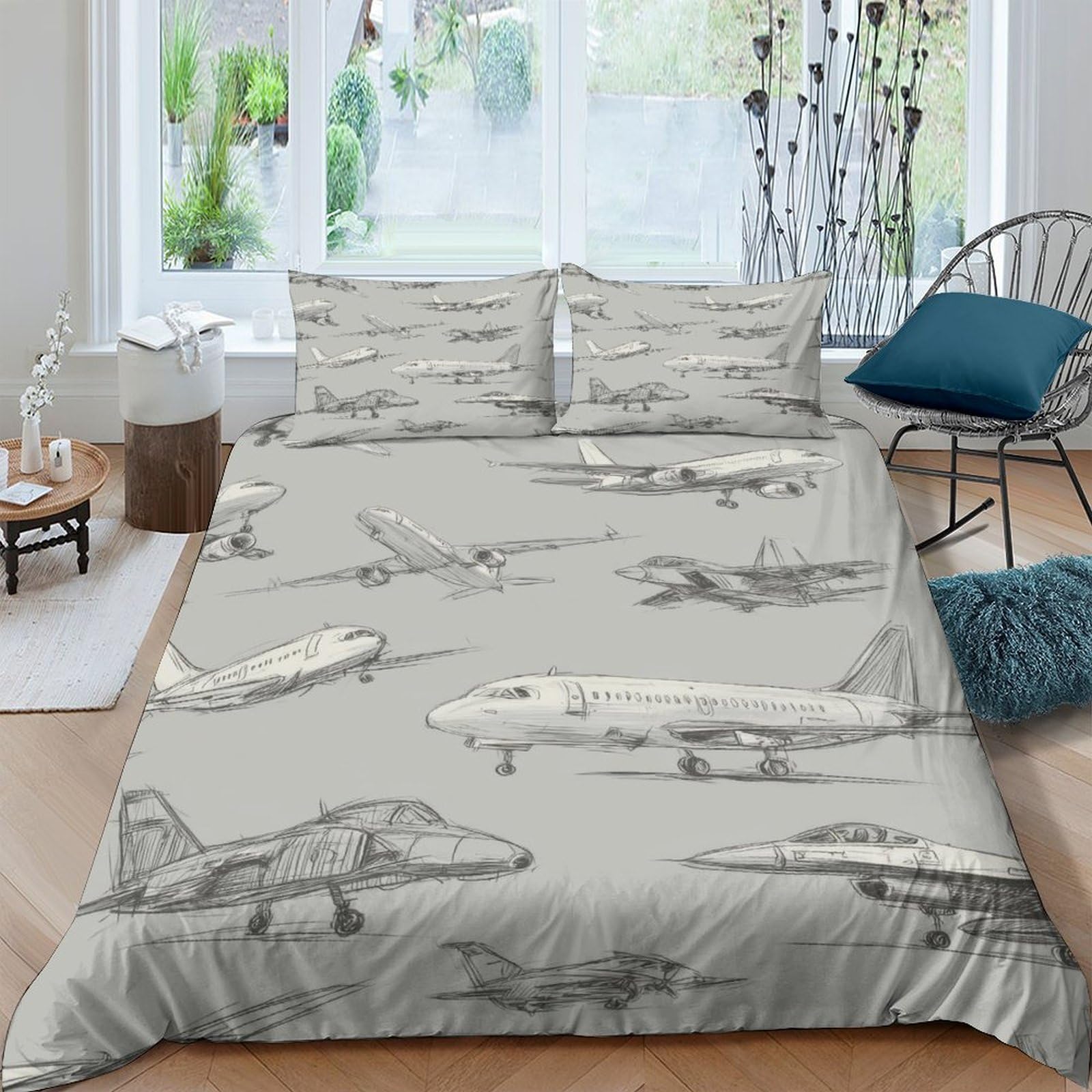 Ctjqhvkz Style-7 3D Printed Vintage Aircraft Fitted Sheet Microfiber Anti-Slip Bedroom Decor Retro Plane Mattress Cover Washable Single（135X200cm）