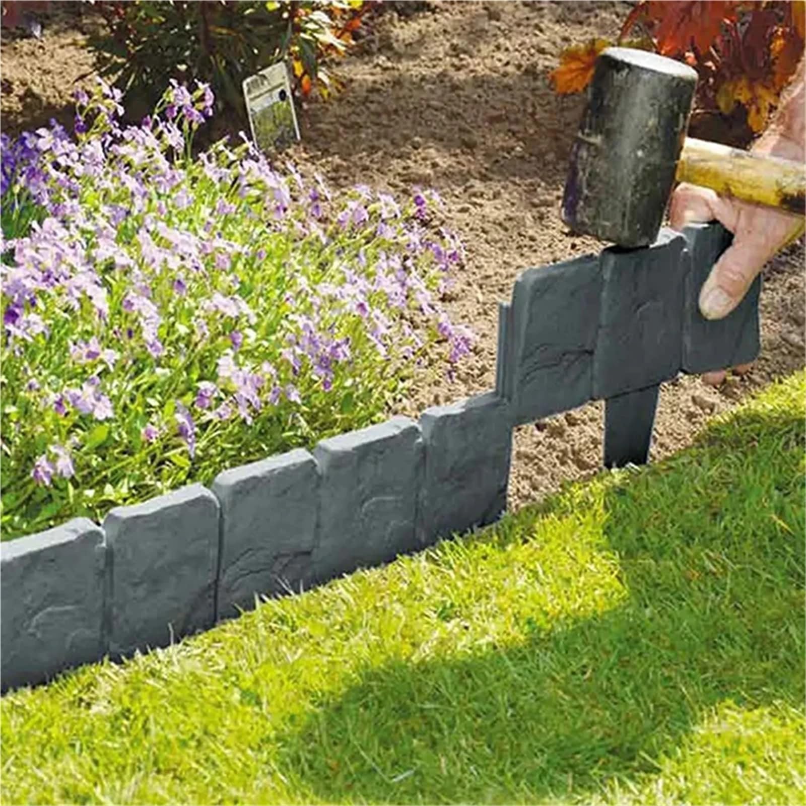 Rasenkante 5 Stück Gartenzaun Steinimitat Pflanzenstützpfahl Außeneinfassung Dekorative Grenze DIY Rasen Yard Landschaft