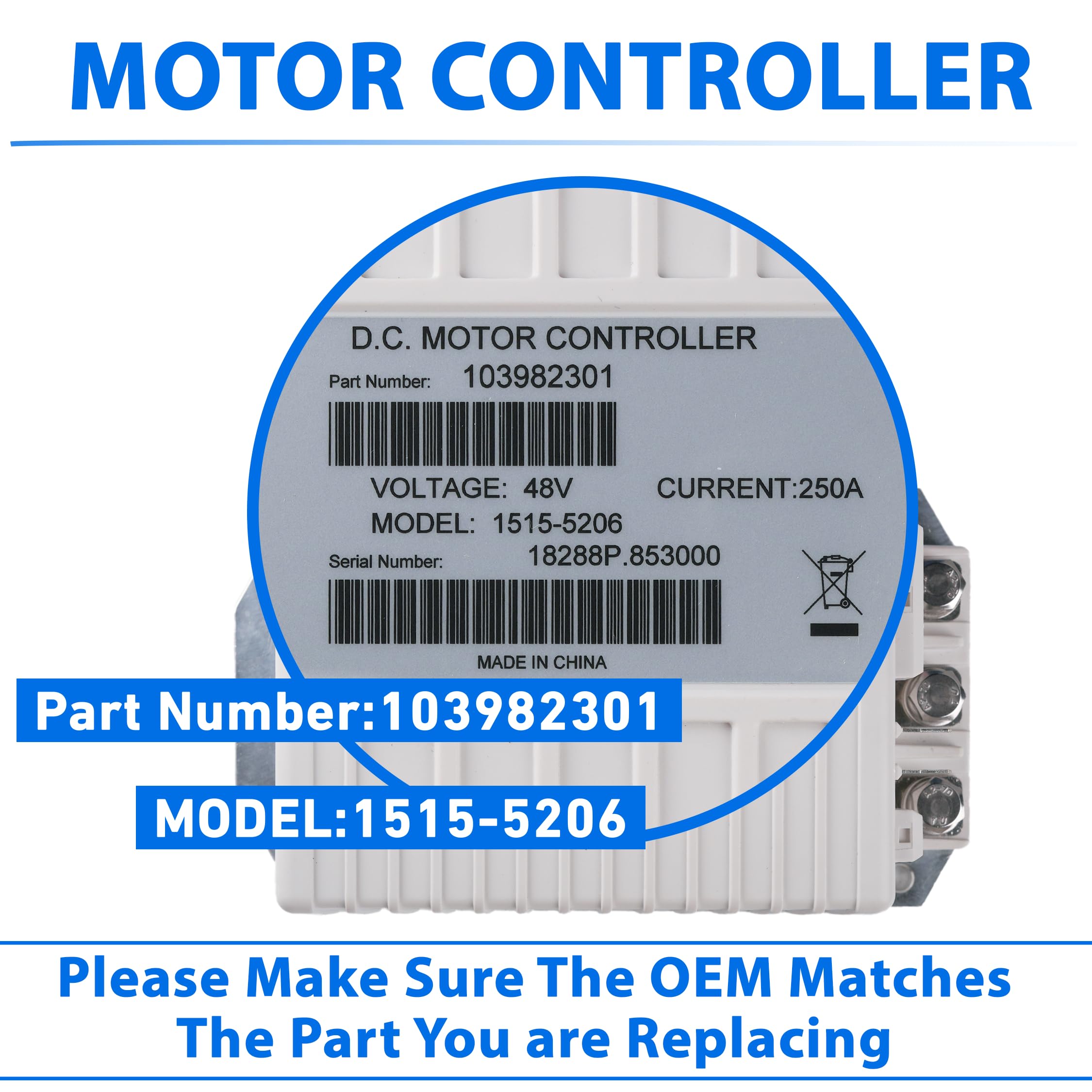 1515-5206 Club Car Precedent Motor Controller, weiß, 48 V, 250 A DC Curtis Controller #1515-5206, passend für Club Car Precedent & Tempo&Onward 2014–2019 Golfwagen