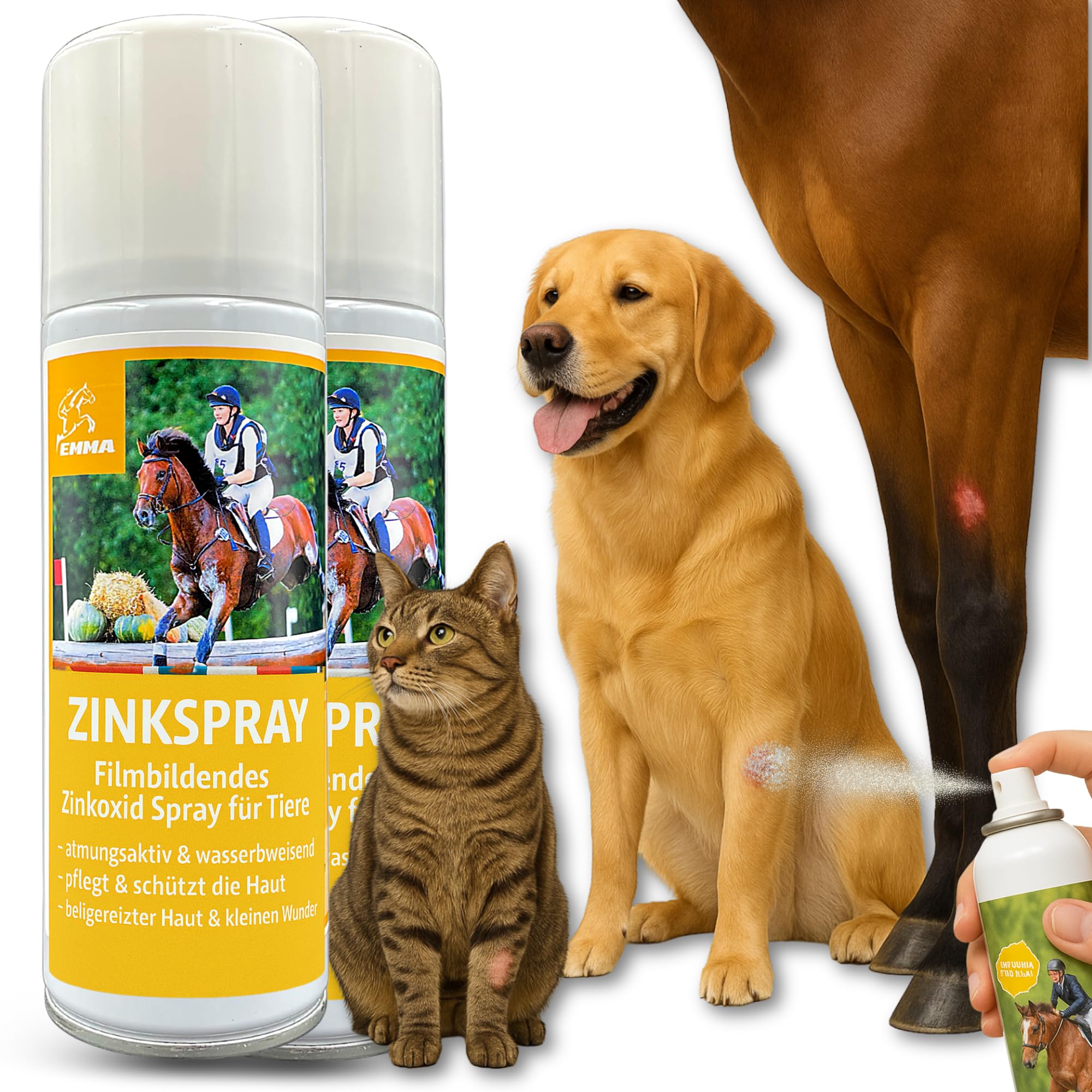 Zinc Spray Caballo I Pomada de Zinc Spray I Óxido de Zinc Spray para Protección de Heridas Perro Gato I Kit de Primeros Auxilios Perro I Impermeable y Transpirable I Pomada Spray Vendaje 2*200ml