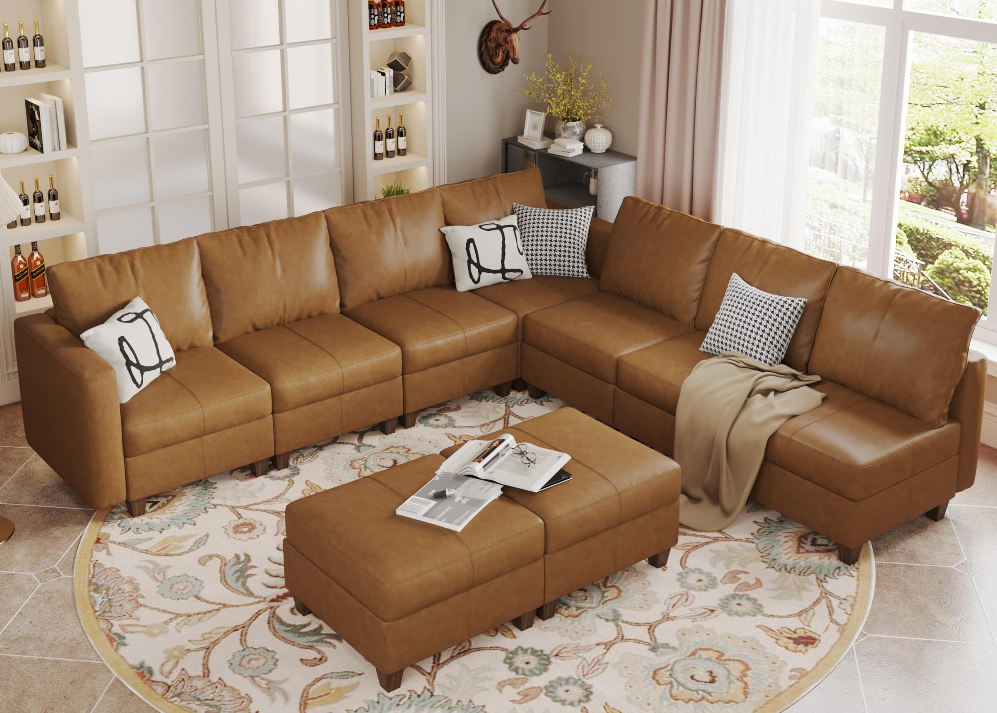 Second Hand Leather Couch Set | Modular Pieces Can Be Rearranged