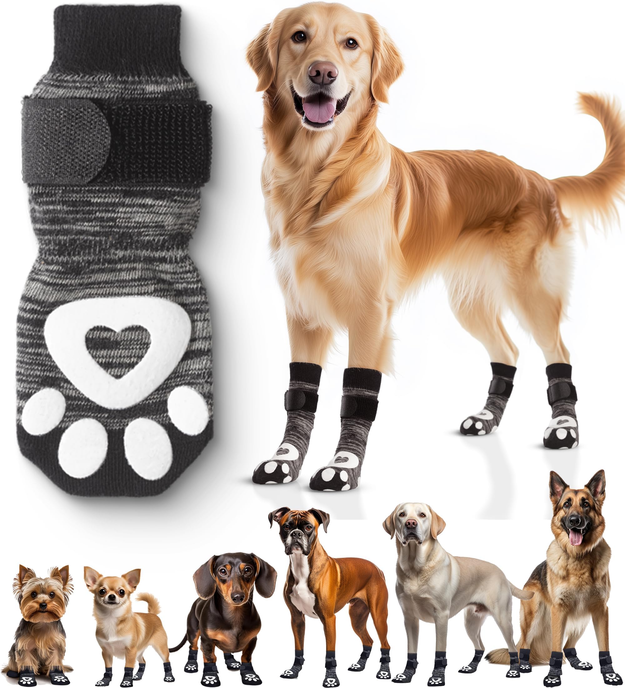 Non-Slip Dog Socks for Hardwood Floors - 6-Pack | Anti-Slip Toes to Prevent Licking Paws, Add Grip, and Provide Paw Protection | for All Ages and Senior Dogs