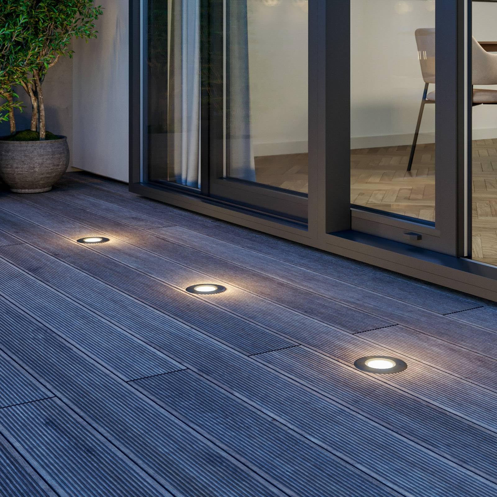 Lucande Bombillas LED foco empotrable de suelo exterior en acero | luz de suelo ip67 estanco al polvo y sumergible temporalmente, 3 fuentes de luz, moderno, 3000 k blanco cálido, de vidrio,