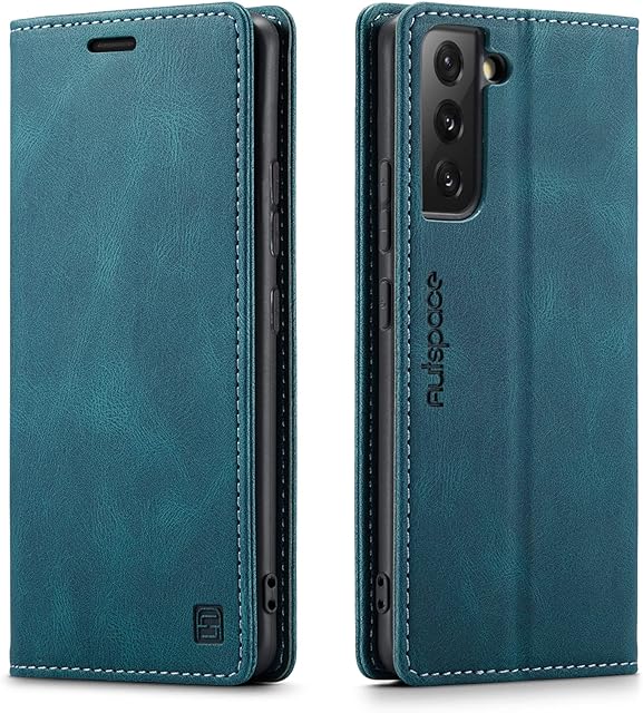 LOLFZ Wallet Case for Samsung Galaxy S22 5G, Magnetic Flip Leather Case with RFID Block Card Slots Kickstand Shockproof Protective Cover Compatible with Galaxy S22 5G - Blue