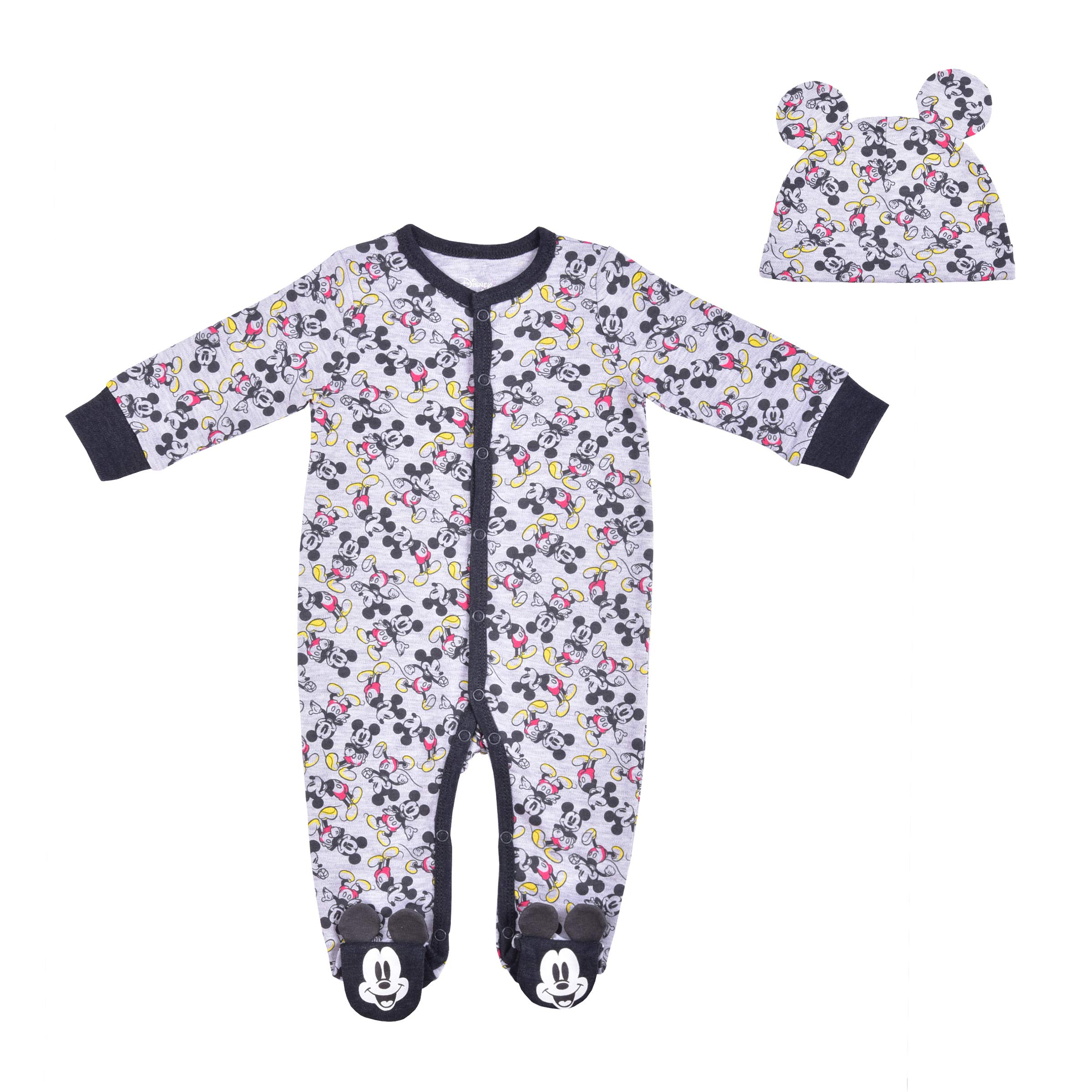 Boy's Mickey Mouse Footed Coverall Bodysuit Onesie with Hat Set