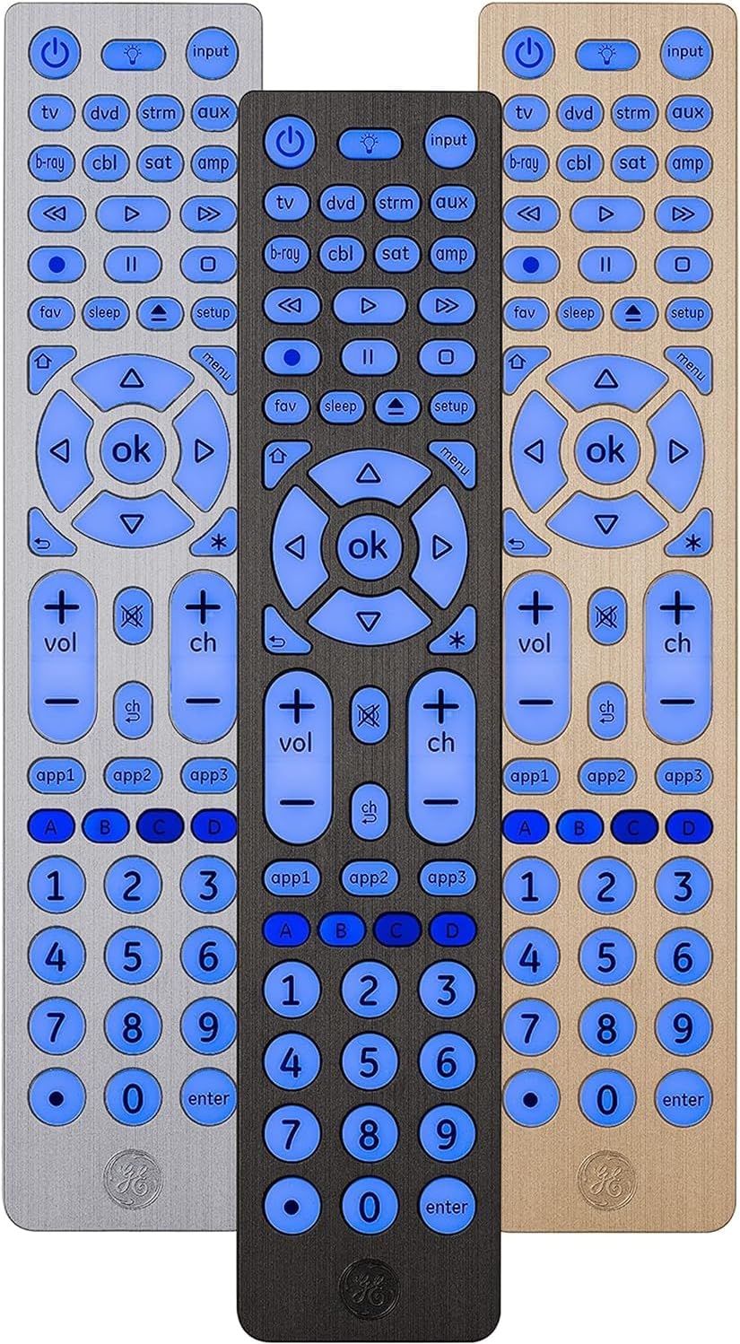 GE Backlit Universal Remote Control For Samsung Vizio LG Sony Sharp Roku Apple TV TCL Panasonic Smart TVs Streaming Players Blu-ray DVD 8-Device 37123