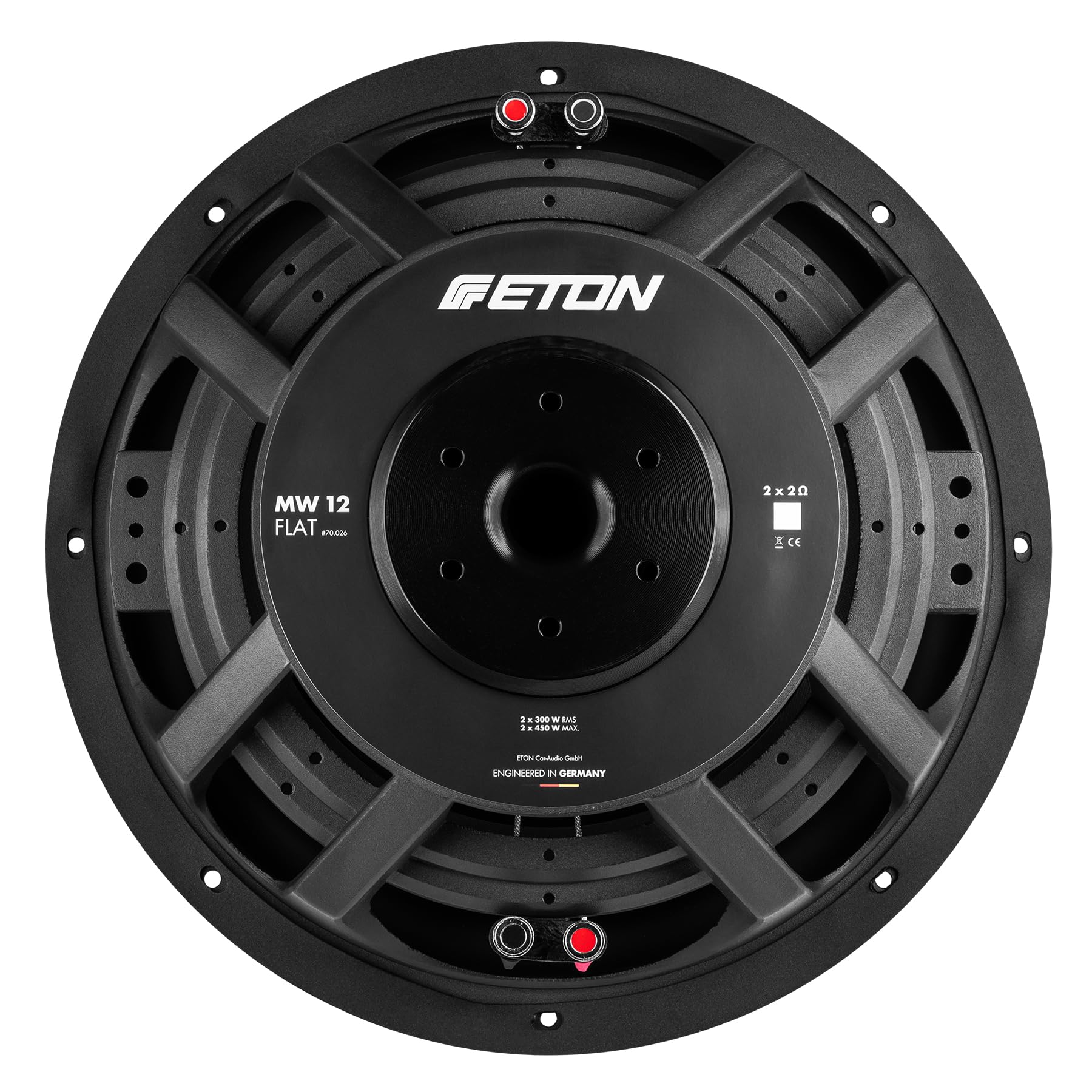 Eton MW 12 Flat - Potente subwoofer plano de 30 cm / 12 pulgadas, graves de carrera larga para coche, altavoz de graves con imán de neodimio, 2 bobinas de voz doble de 2 ohmios, 2 x 450 W, 1 unidad