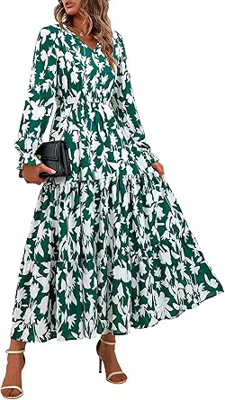 BTFBM Women Fall Dresses 2025 Casual Long Sleeve V Neck Maxi Dresses Floral Boho Long Dress Wedding Guest Dress