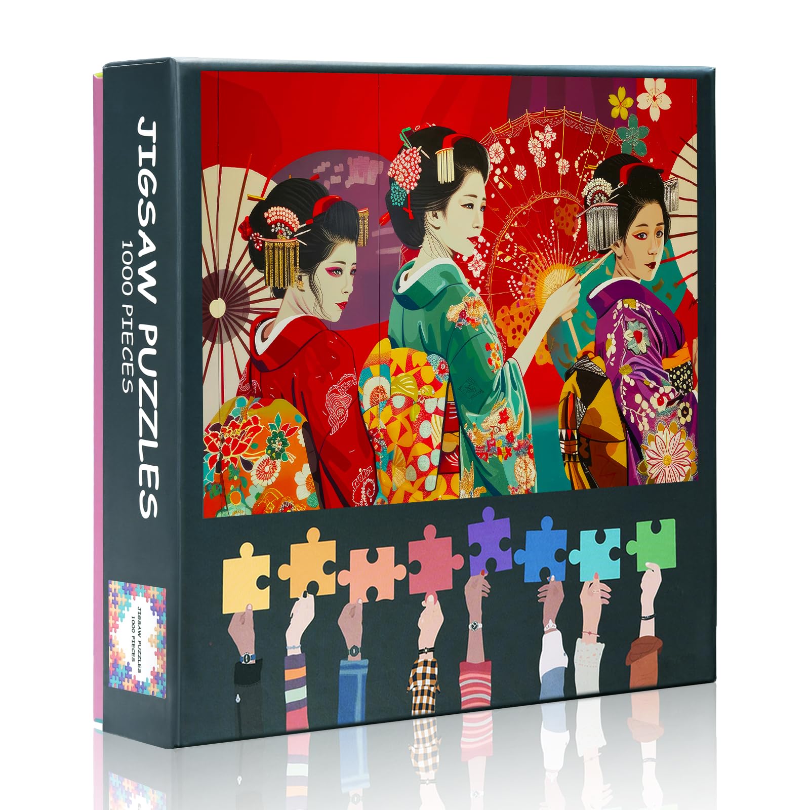 1000 Piece Japanese Folk Culture Jigsaw Puzzles - Whimsical Parade Scene with Chromatic Fantasy Art and Traditional Kimono Patterns - Cultural Puzzle for Adults and Art Enthusiasts