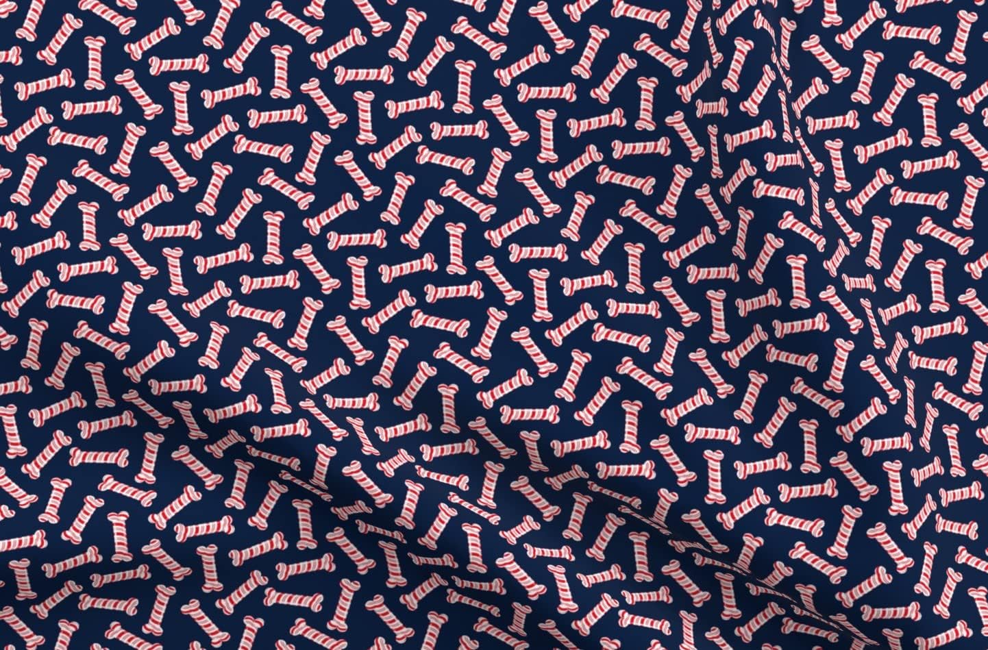 Spoonflower Fabric - Candycane Dog Bones Navy Fun Christmas Treat Printed on Minky Fabric by The Yard - Sewing Baby Blankets Quilt Backing Plush