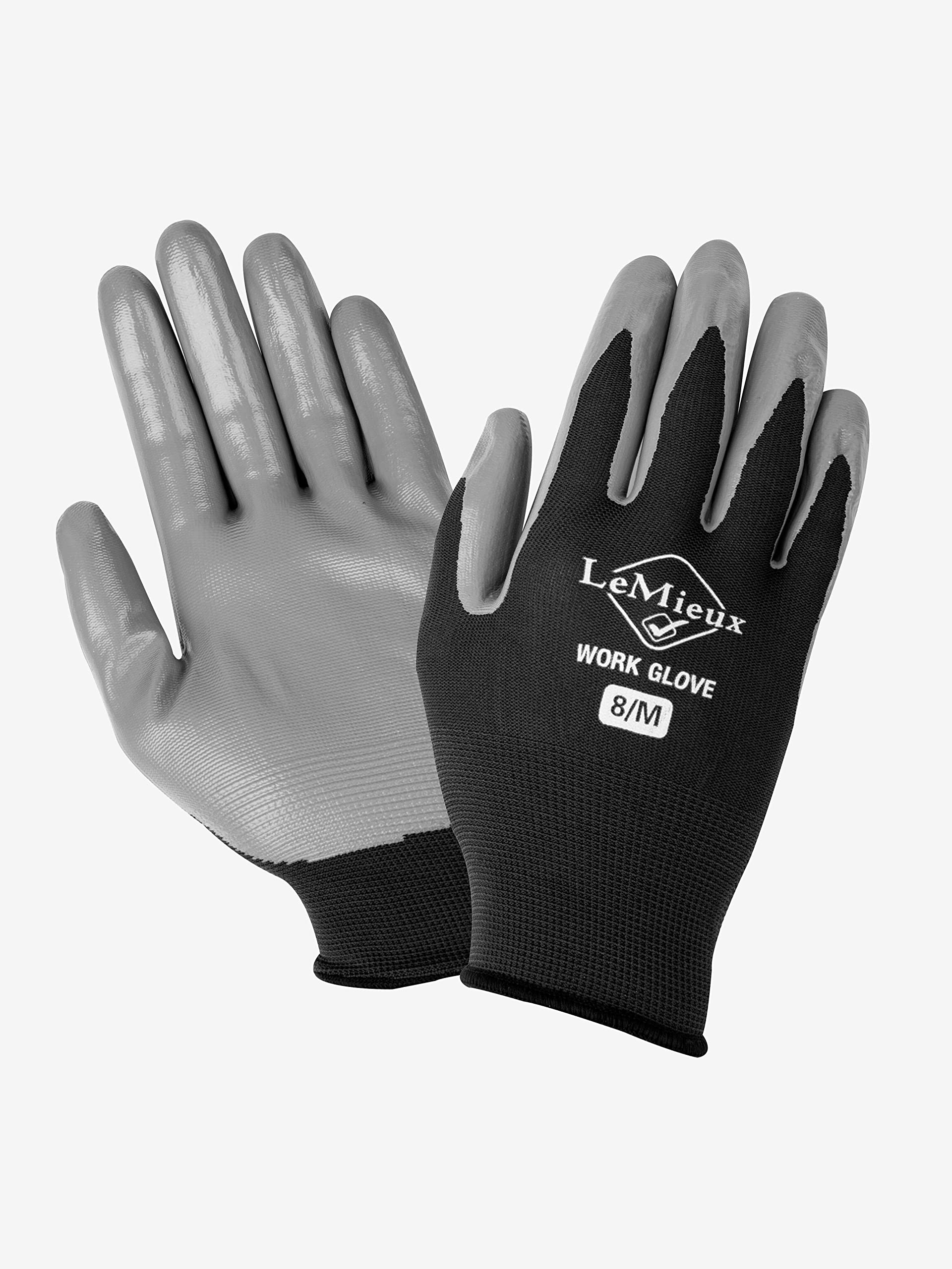 LeMieux Unisex Flexible Work Gloves in Black with Coated Fingers and Palm - Puncture & Abrasion Resistant - Comfortable Fit Hand Cover - Small