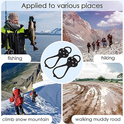 Miniatura 8 de 2 pares de pinzas antideslizantes, pinzas de hielo, tacos de tracción para zapatos de nieve, crampones con 10 tacos de acero