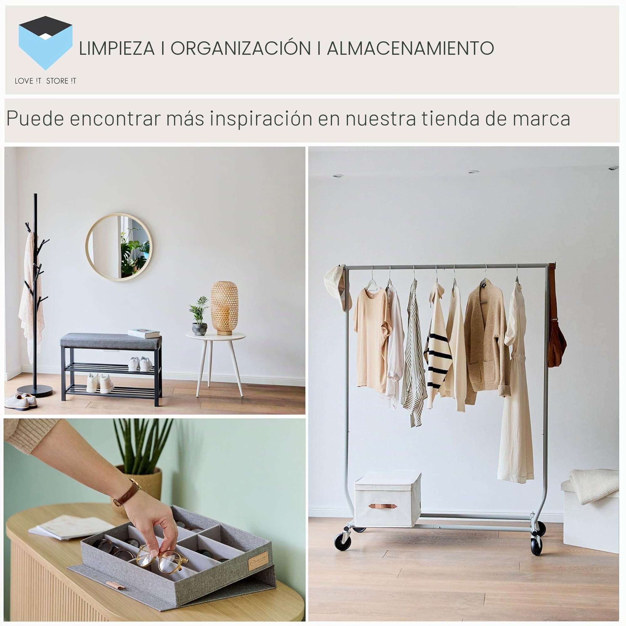 Love IT Store IT Premium Banco con espacio de almacenamiento - Baúl de lino - Reforzado con madera - Cómodo y estable - Beige - 76 x 38 x 38 cm