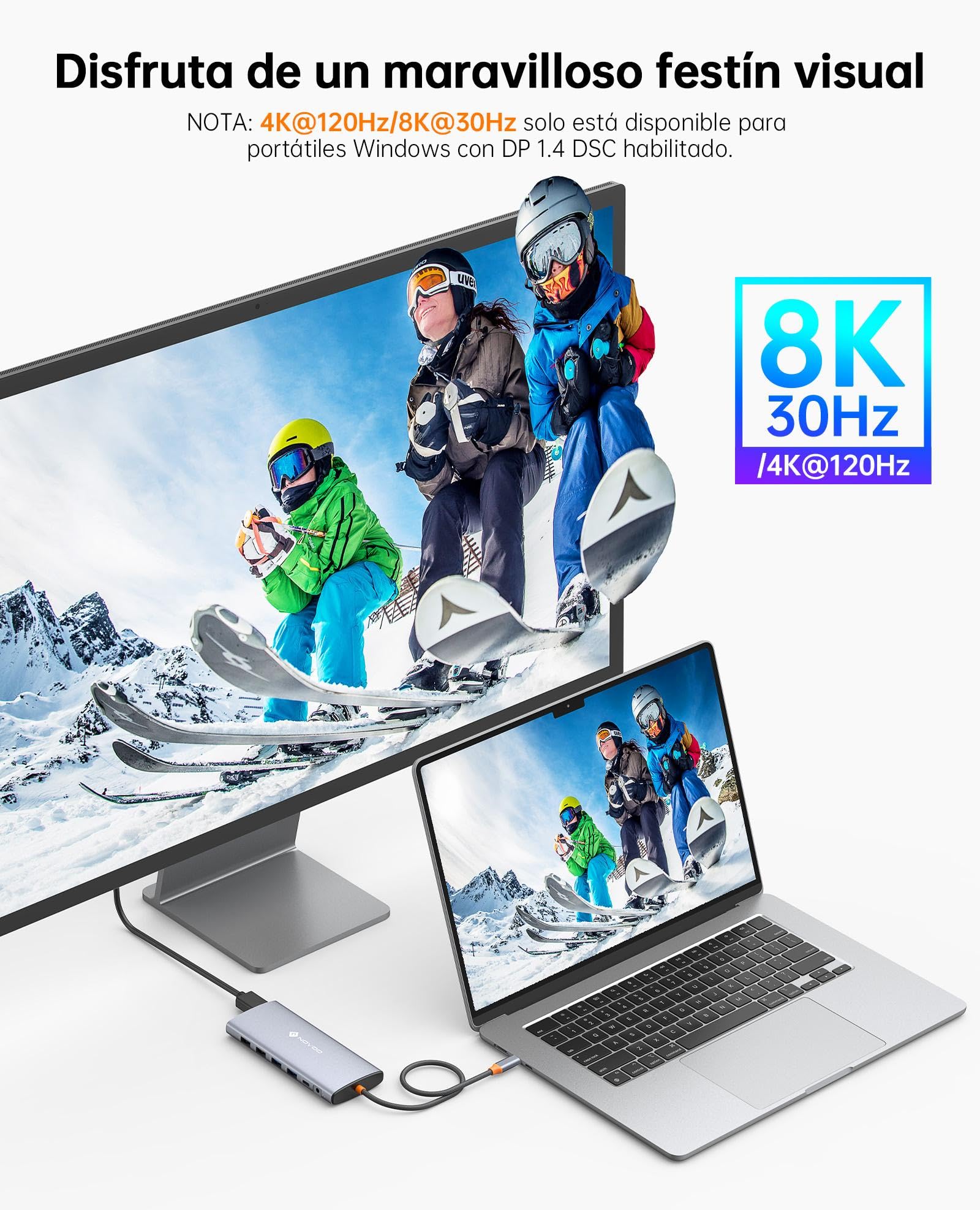 NOVOO USB C Docking Station 14-in-1 USB C Hub Triple Display con 2 HDMI 4K @ 60Hz, DisplayPort 4K @ 120Hz, 5USB-A+1USB-C Transferencia de datos Gigabit Ethernet, 100W PD, SD/TF, Audio para MacBook