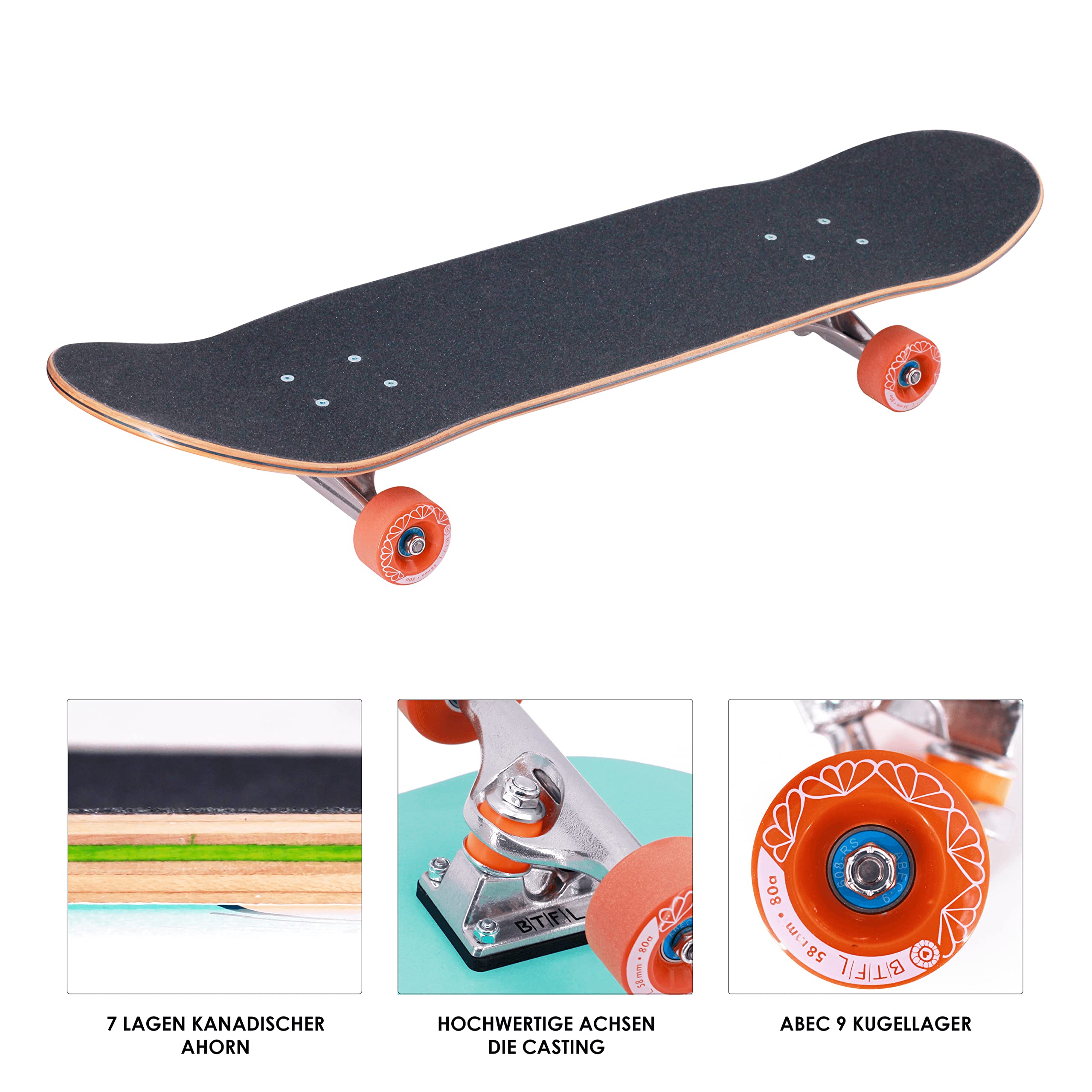 BTFL Mini-Cruiser Skateboard, Cruiser Longboard mit ABEC 9 Kugellager für Anfänger und Fortgeschrittene, Geschenke für Mädchen und Jungs, Kinder, Erwachsene : Lilly, Marvin & Cami