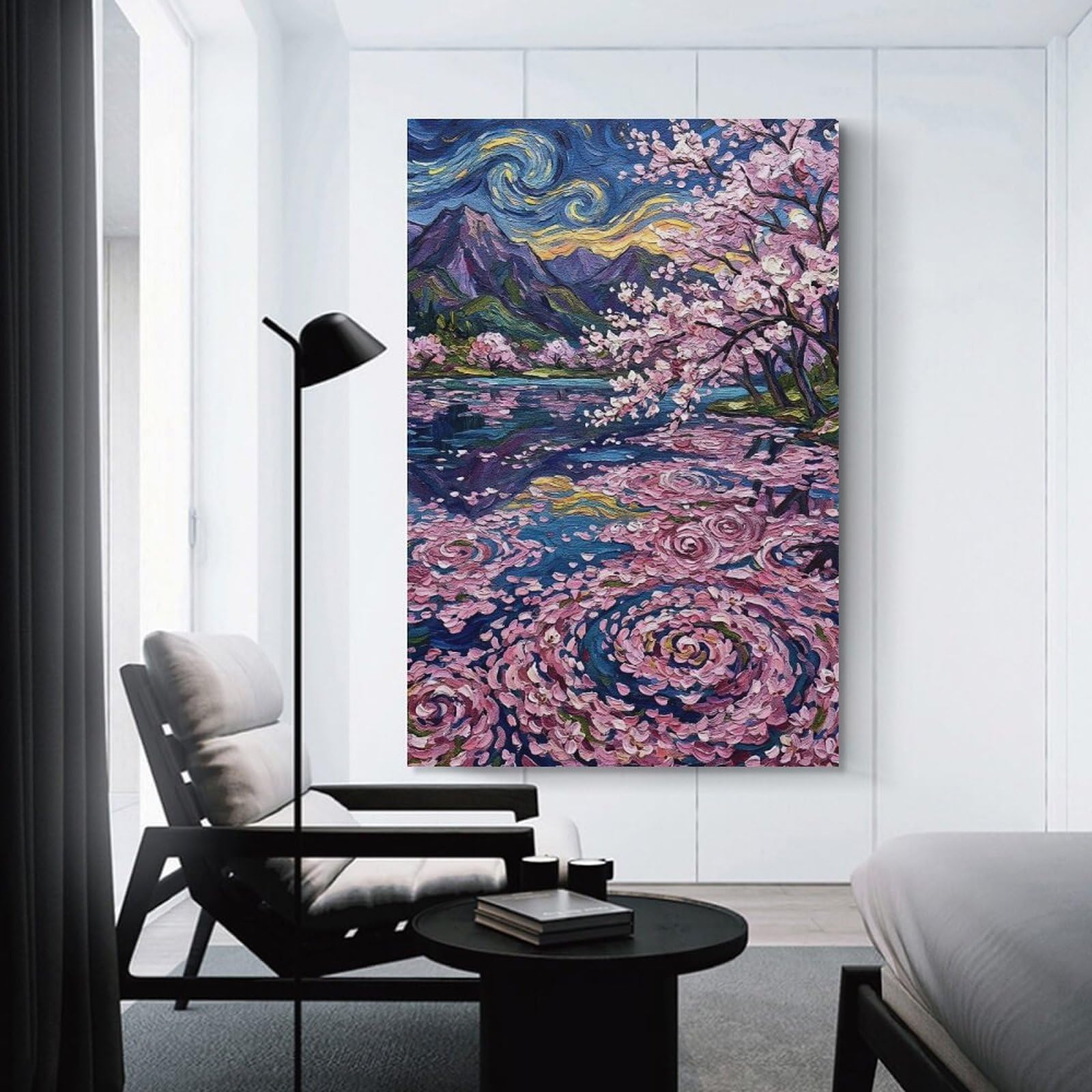 Junmoney Cherry Blossoms Impressionistic Landscape Painting Home Decor Wall Art 20x30inch(50x75cm), for Restful Interiors, Bedrooms Or Small Rooms, Decorative Wall Art for Cosy Rooms