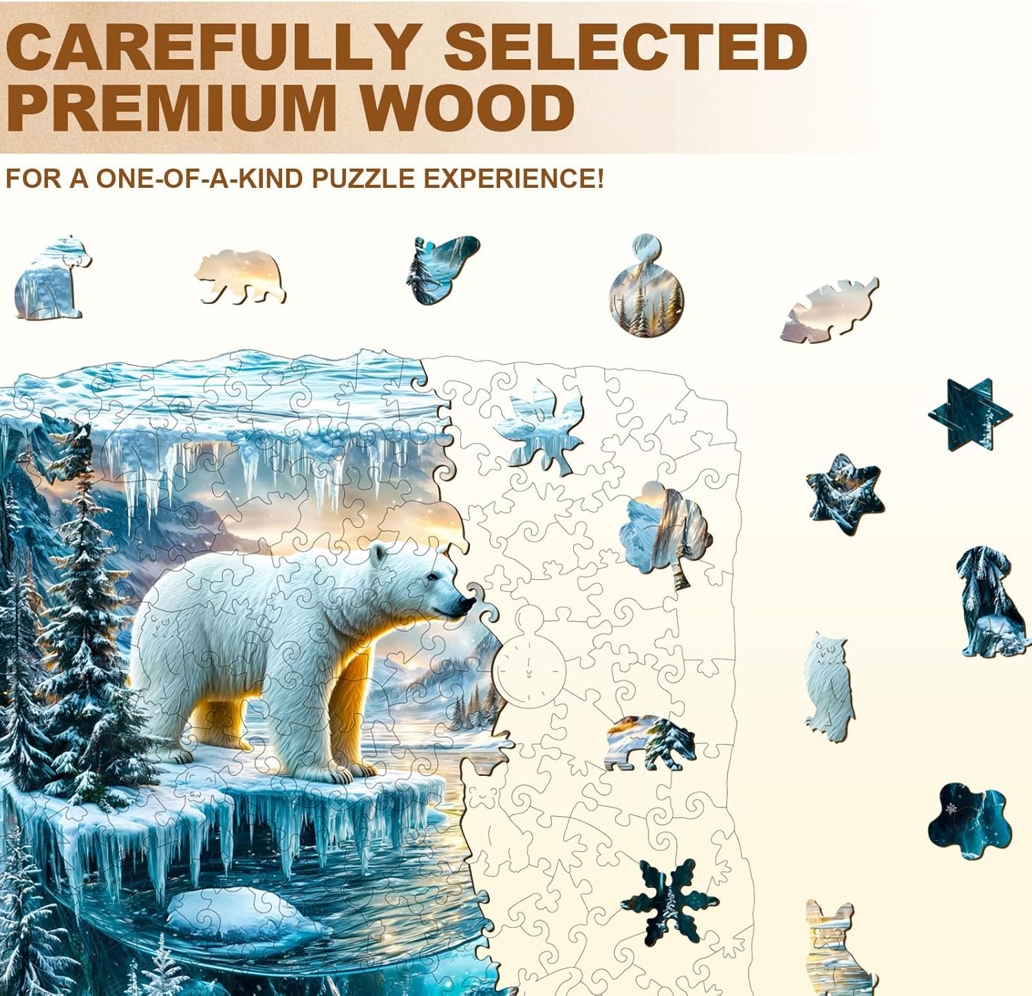 Wooden Puzzles for Adults - 500 Pieces Frozen Polar Bear Wood Puzzles Adult - Unique Animal Shape Wooden Jigsaw Puzzles for Adults - Birthday Gifts for Puzzle Lovers, Family (17.3 * 17.3in)