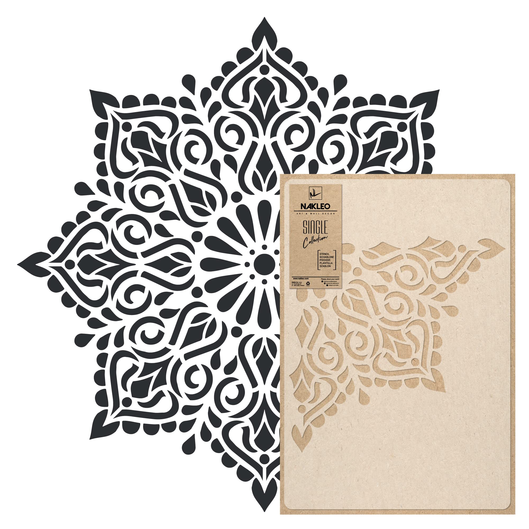 NAKLEO Mandala Szablon Malarski do Malowania Ścian Duży, 105 cm Hinduska Koło Mandala Ornament Geometryczny, Wielorazowy Wielokrotny Plastik, Wzór DIY Dom Dekoracje, Papier Ściany Tkaniny Drewno Meble