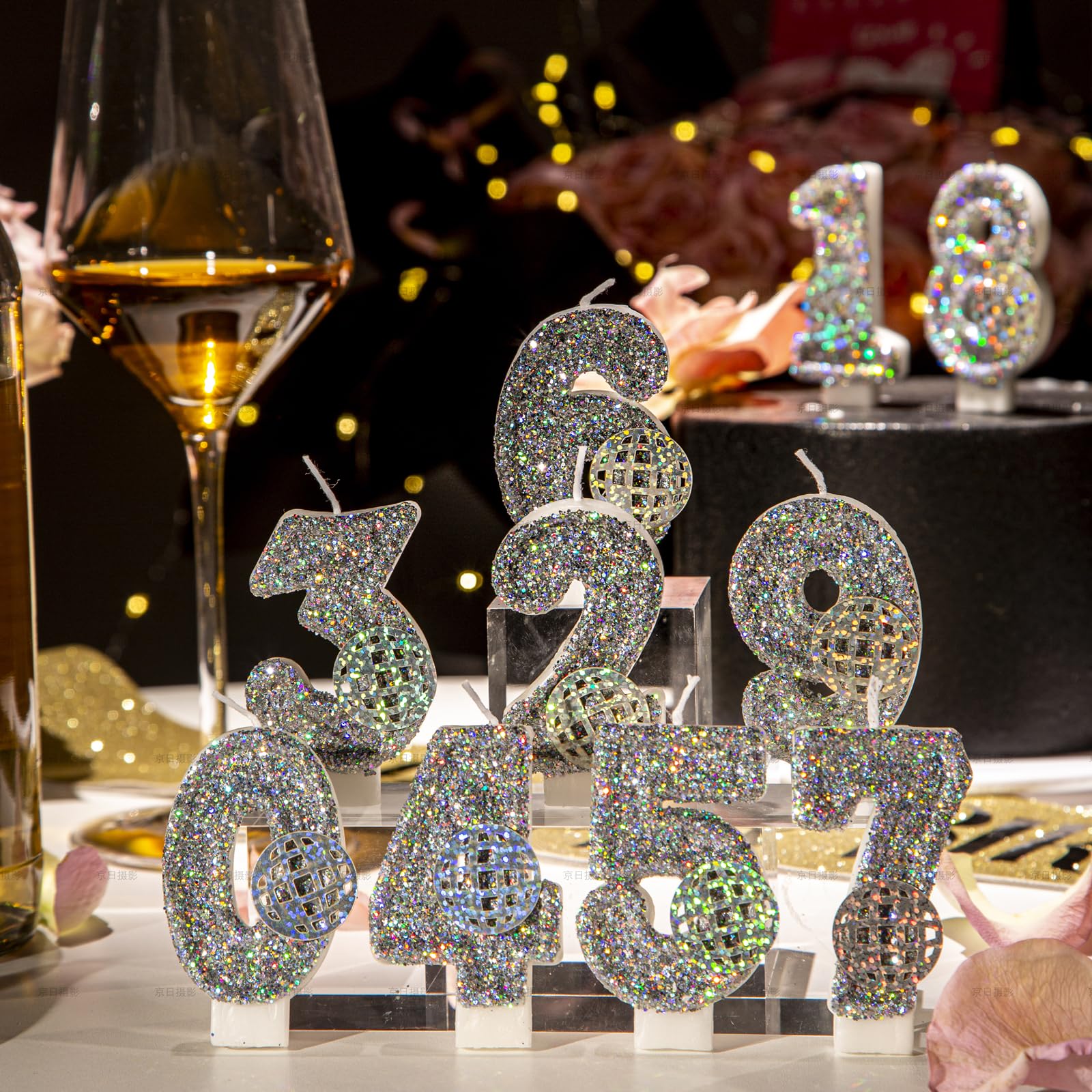 Geburtstagskerzen, Zahl 1 Kerze für den ersten Geburtstag für Mädchen/Jungen, Kerzen zum 1. Geburtstag mit holografischer farbiger Discokugel, 8 cm, Kerze für den ersten Geburtstag