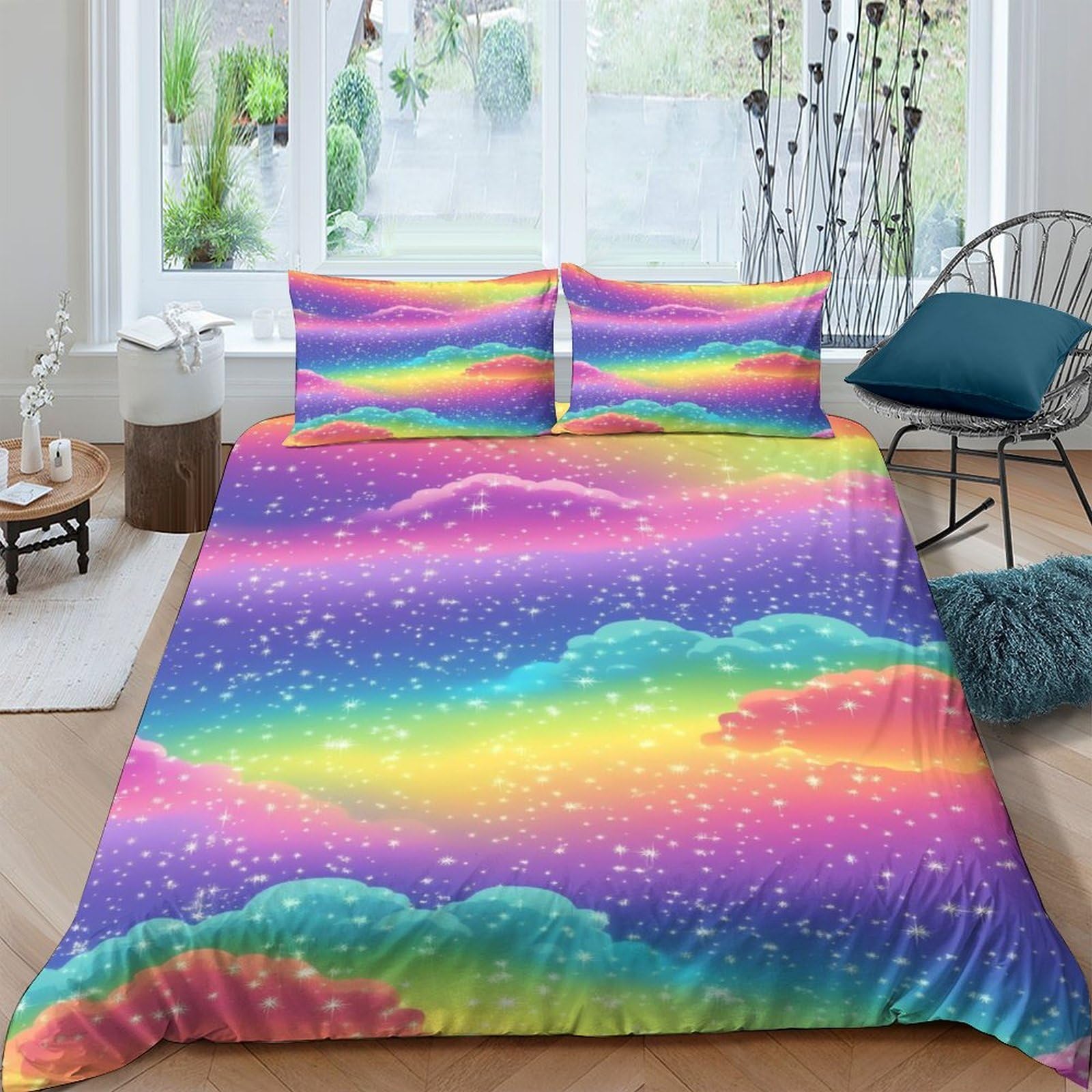 Ctjqhvkz Style-5 3D Printed Rainbow Dream Fitted Sheet Microfiber Soft Gradient Clouds Mattress Cover For Bedroom Dorm Easy Care Single（135X200cm）